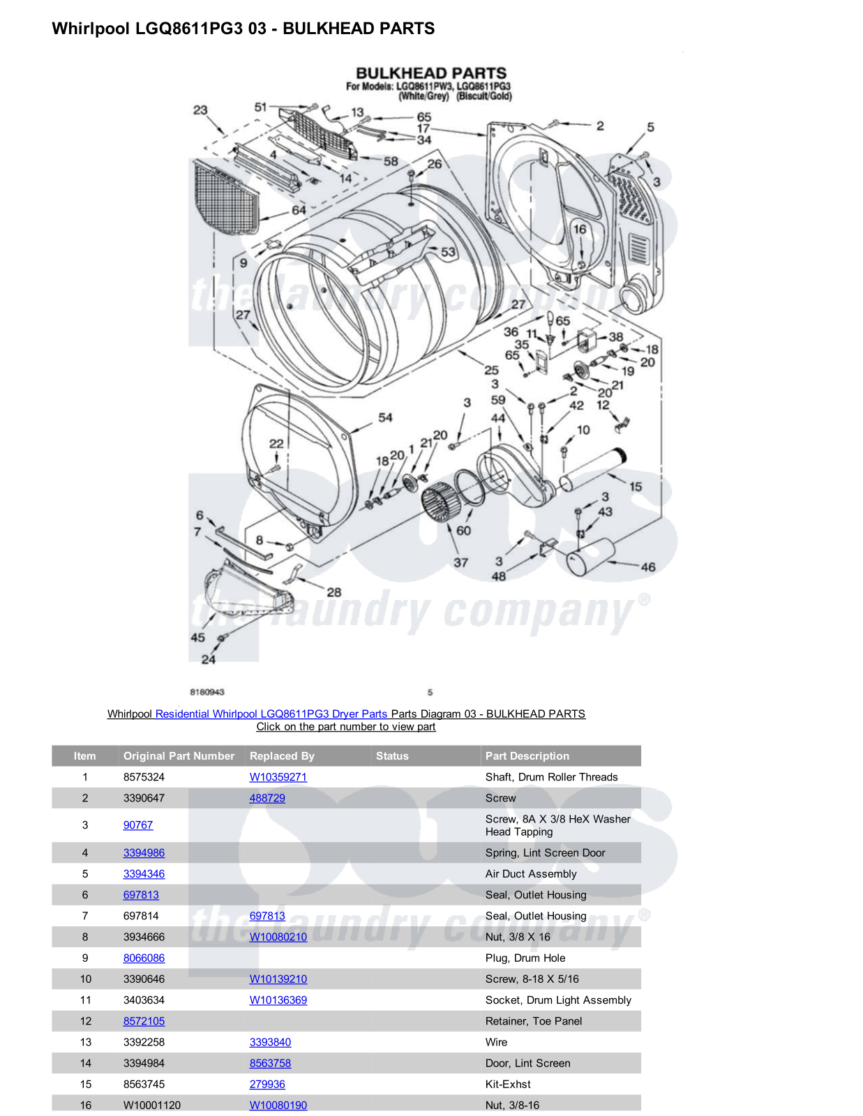 Whirlpool LGQ8611PG3 Parts Diagram