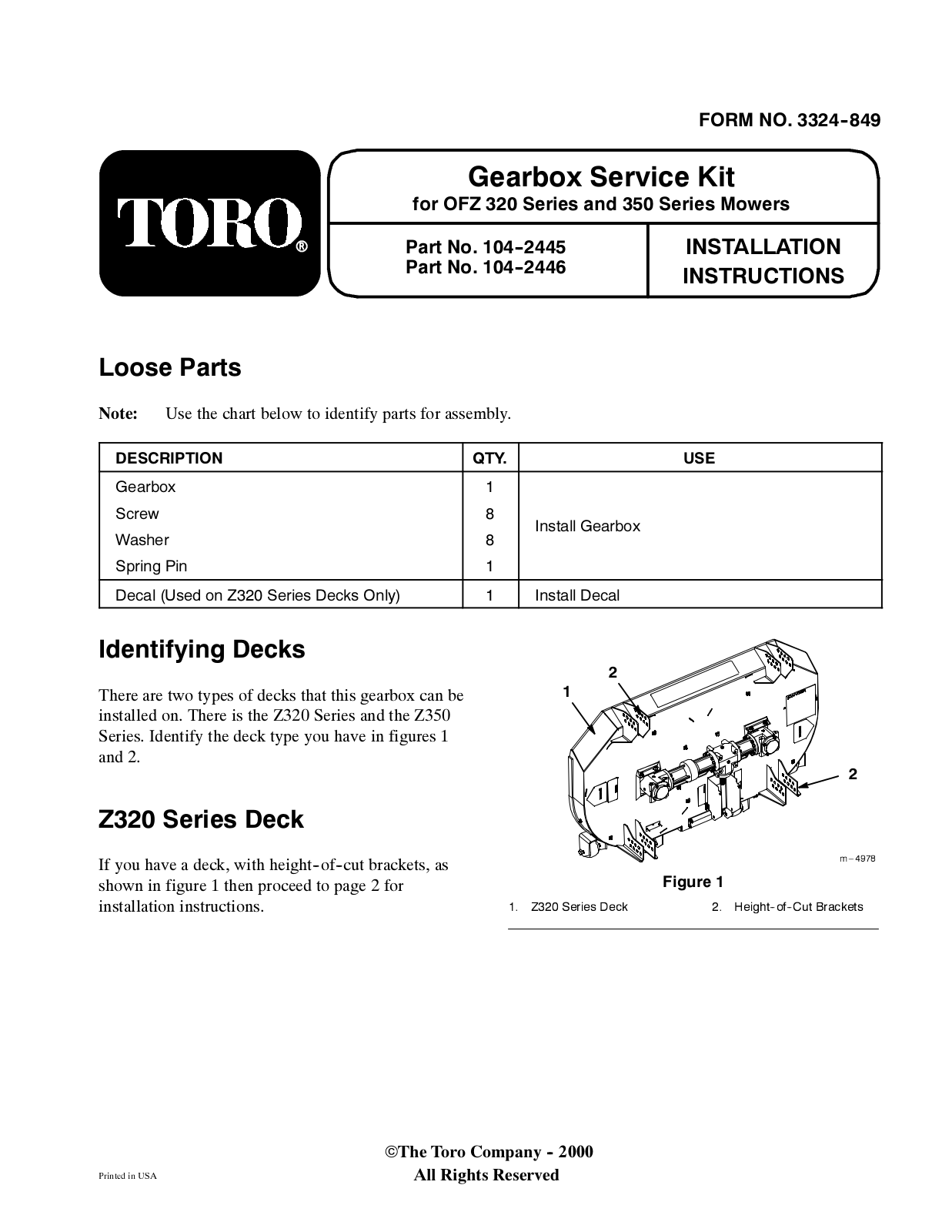 Toro 104-2445, 104-2446 Installation Instructions