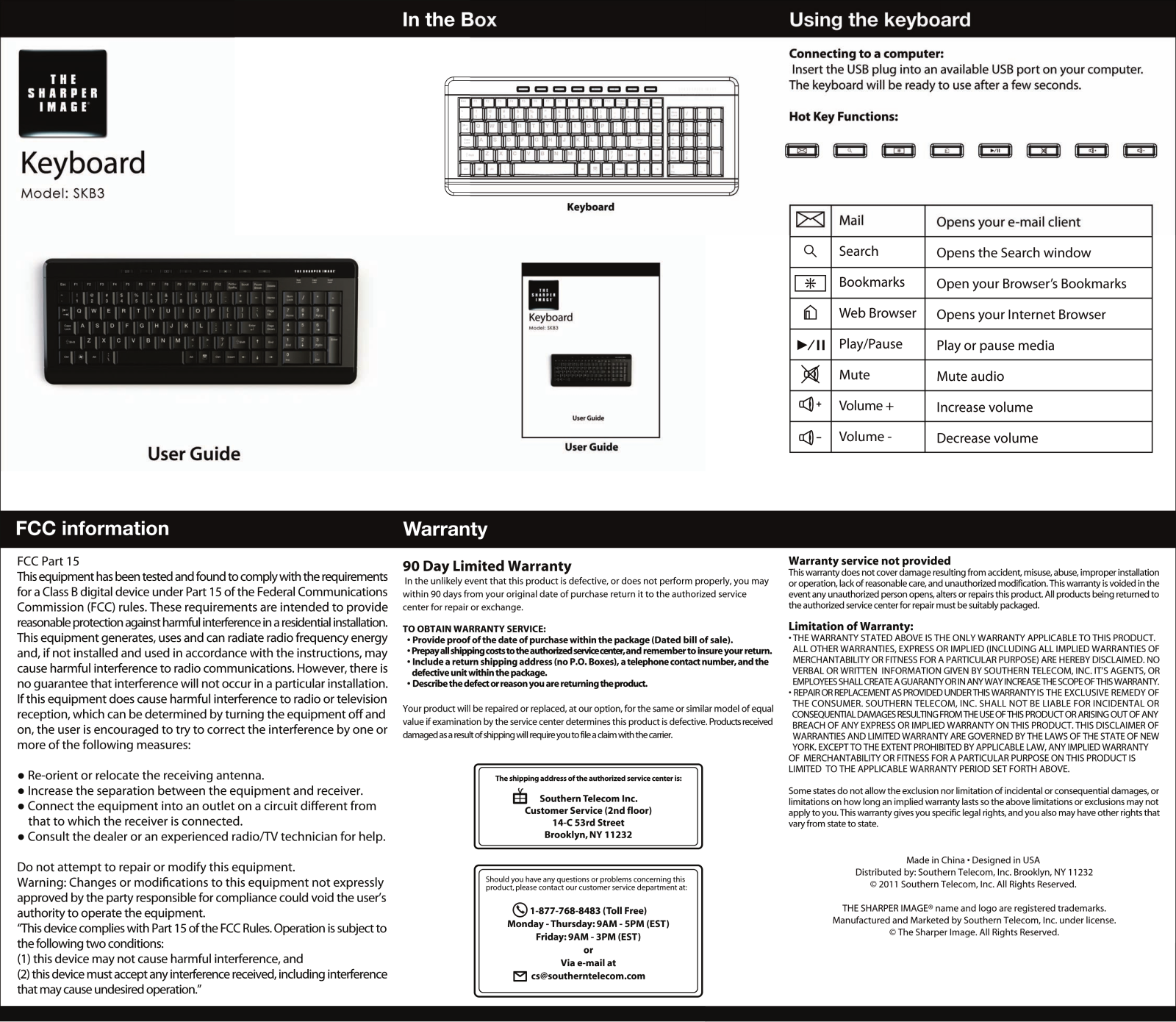 Sharper image SKB3 User Manual