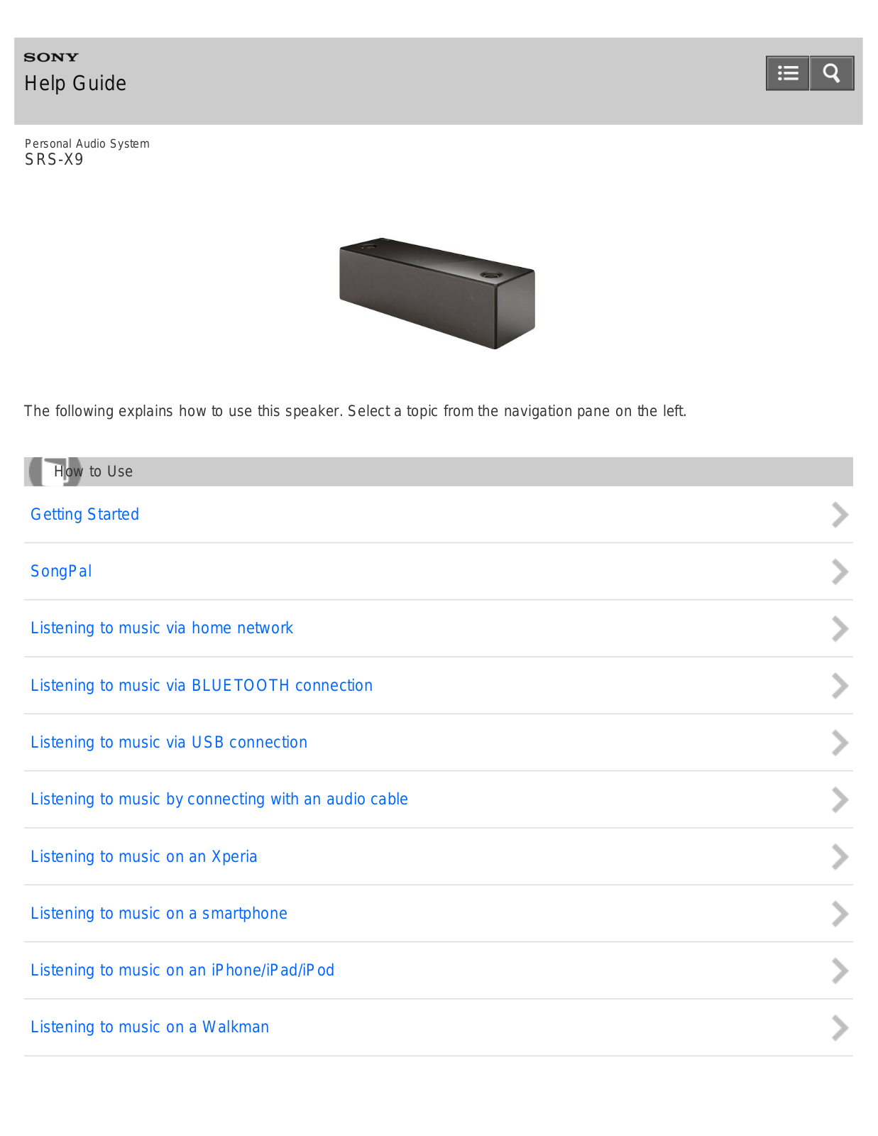 Sony SRS-X9 User Manual