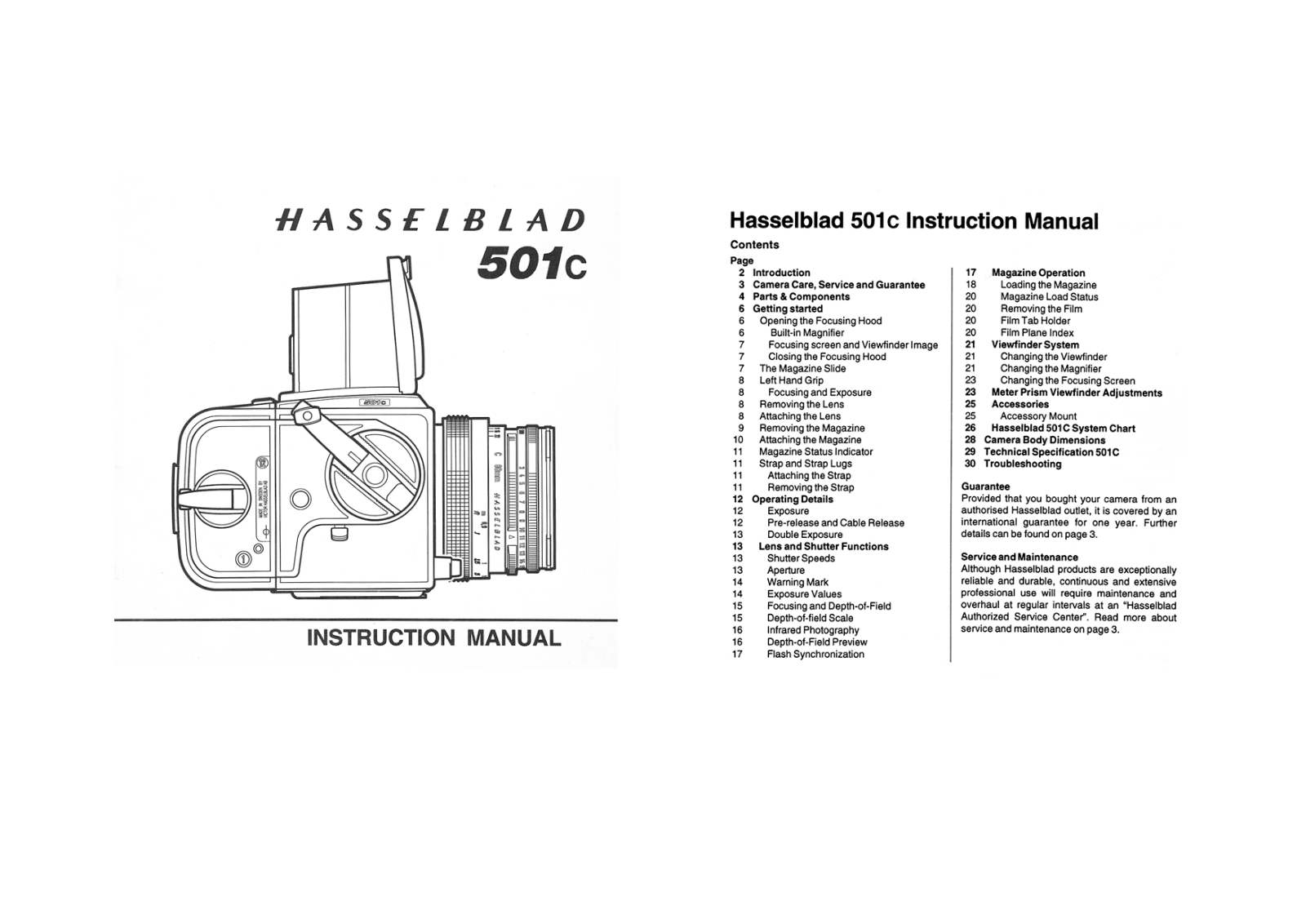 Hasselblad 501 C Instruction Manual