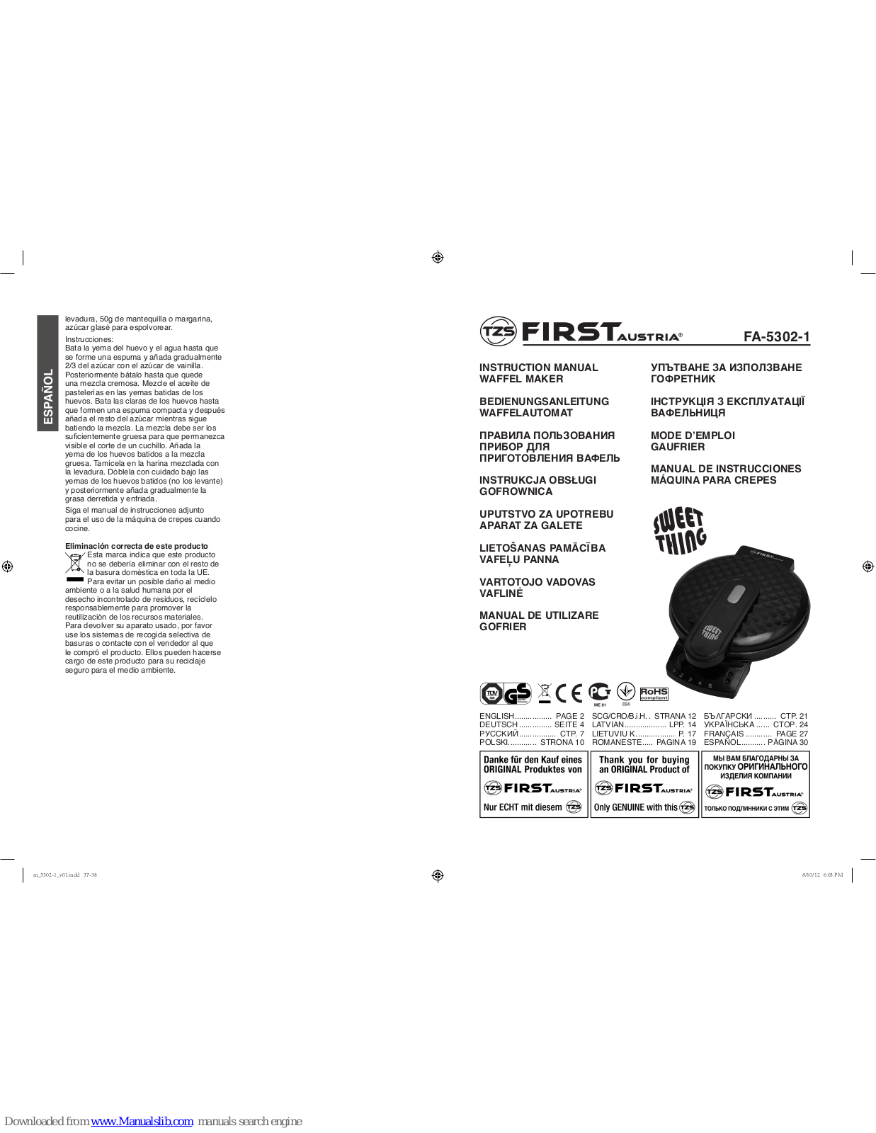 First FA-5302-1 Instruction Manual - ManualMachine.com