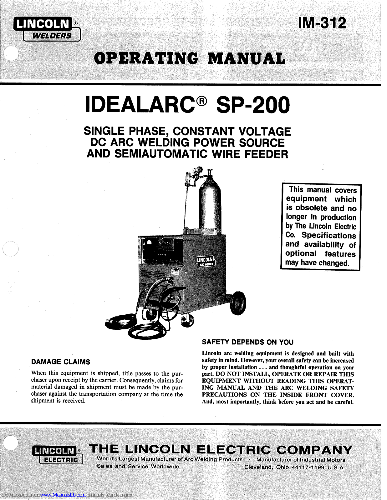 Lincoln Electric IDEALARC SP-200 Operating Manual