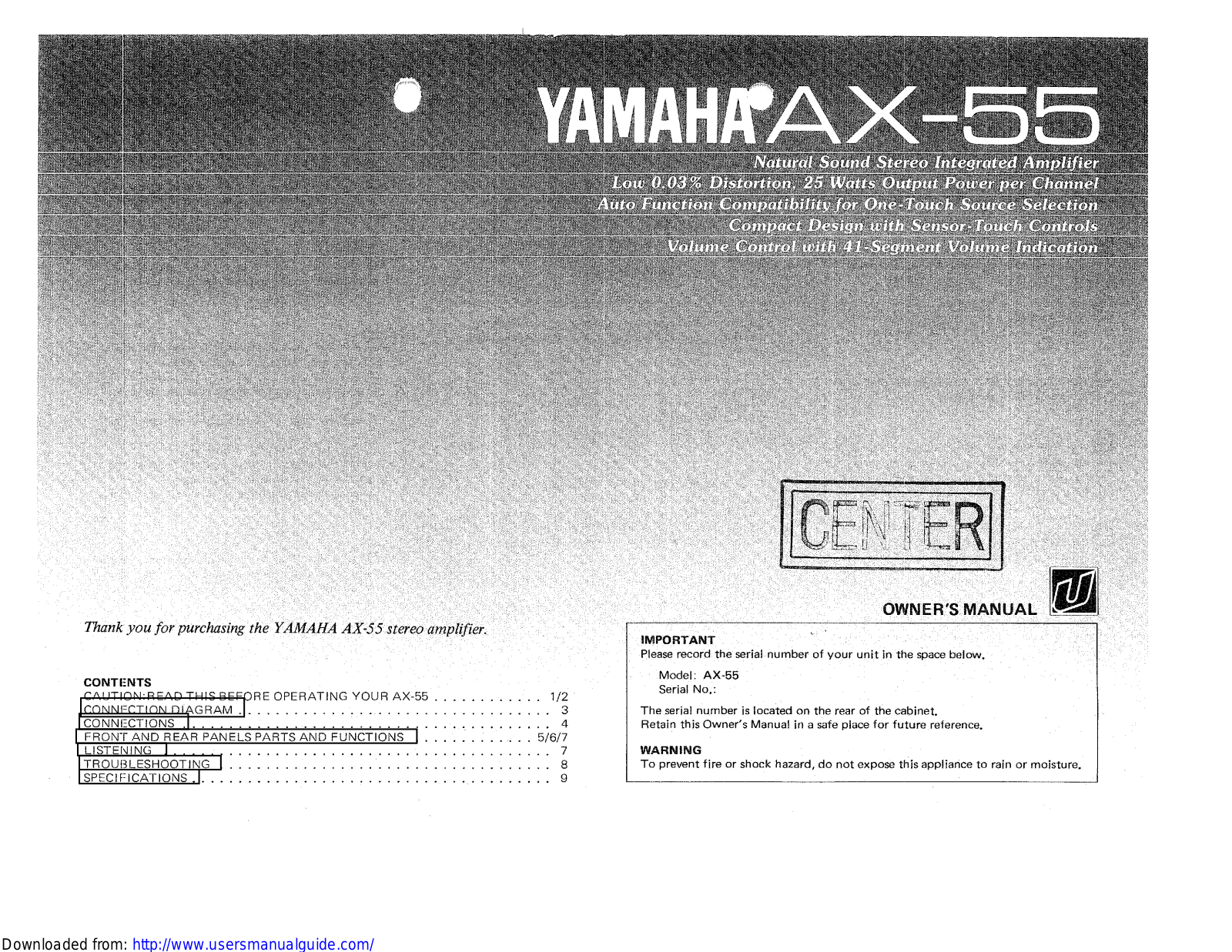 Yamaha Audio AX-55 User Manual