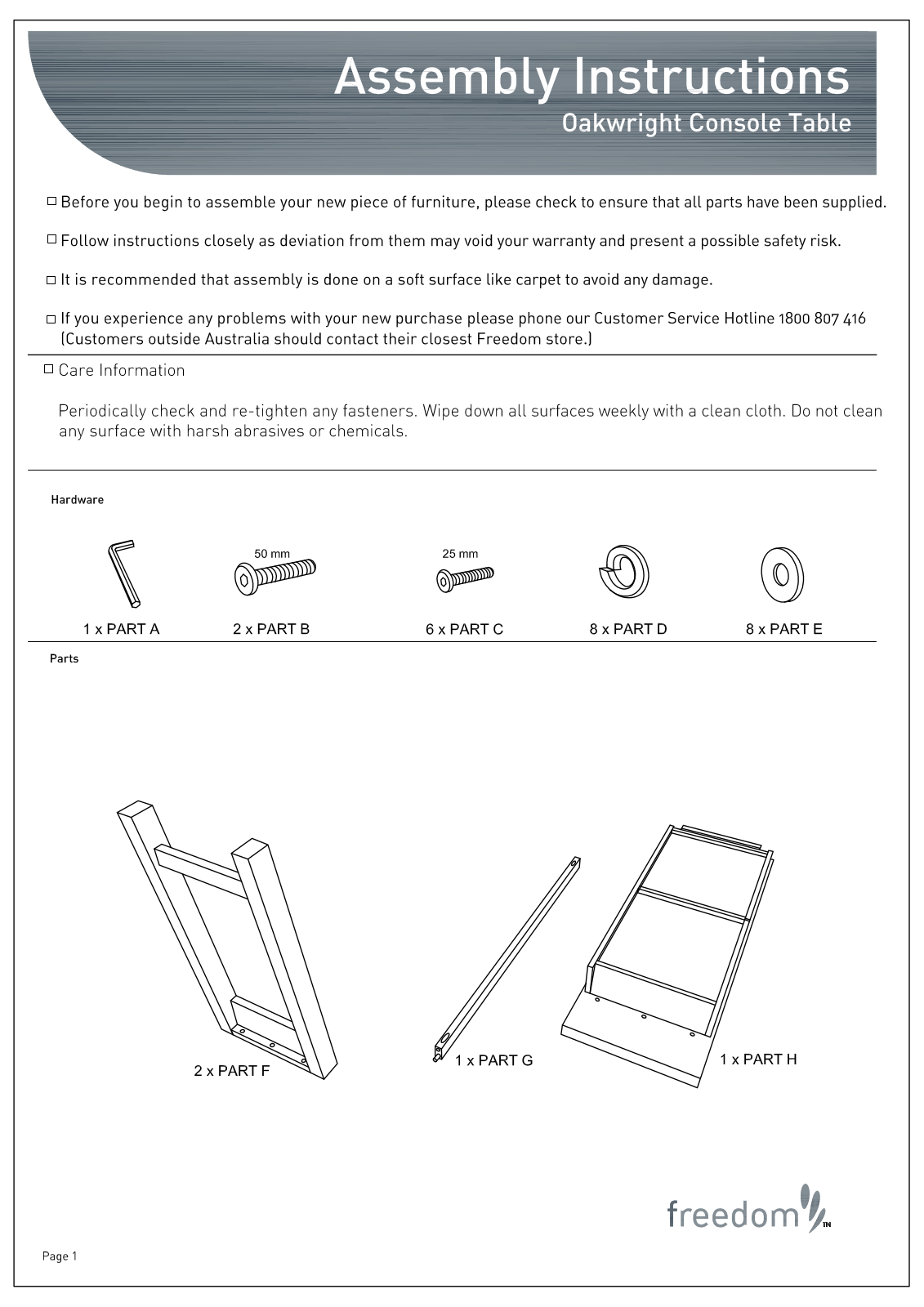 Freedom Oakwrigth Console Table Assembly Instruction