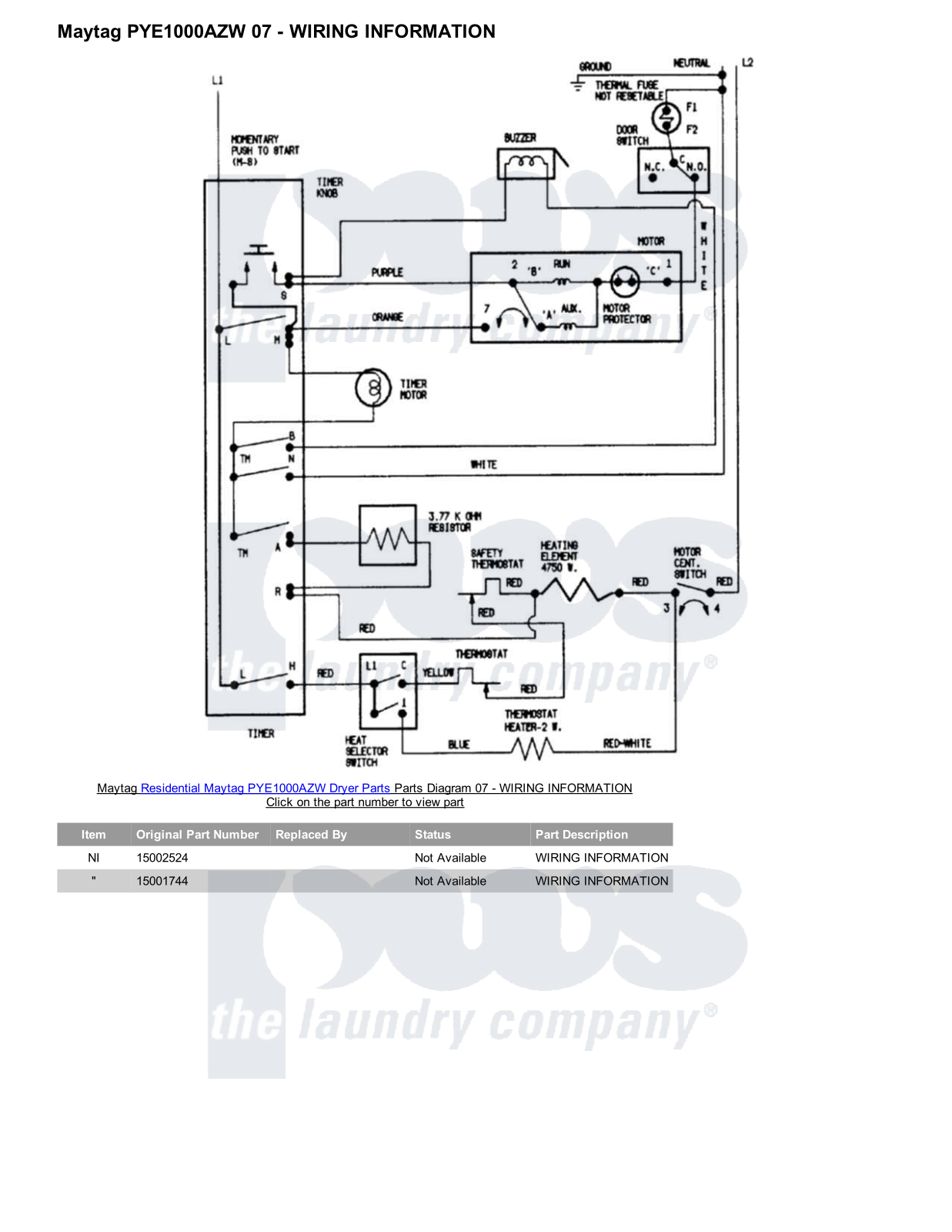 Maytag PYE1000AZW Parts Diagram