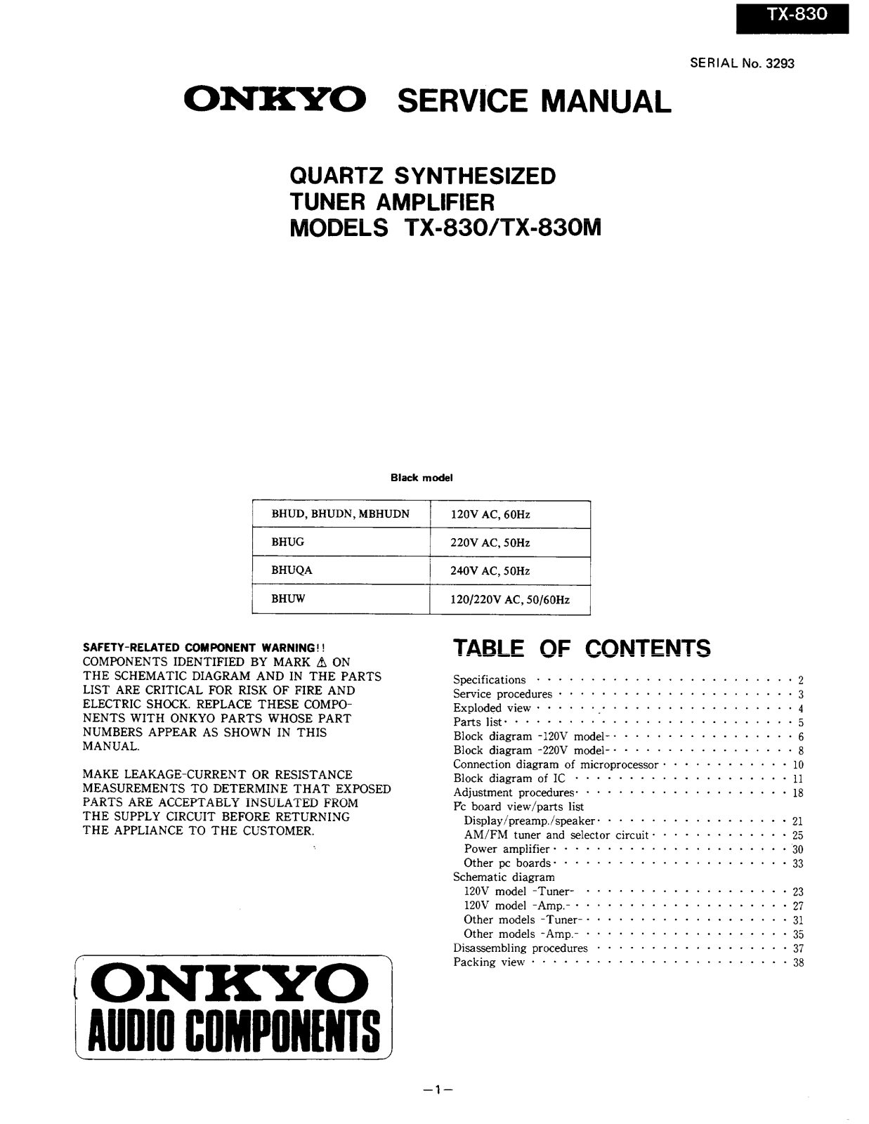 Onkyo TX-830-M Service Manual