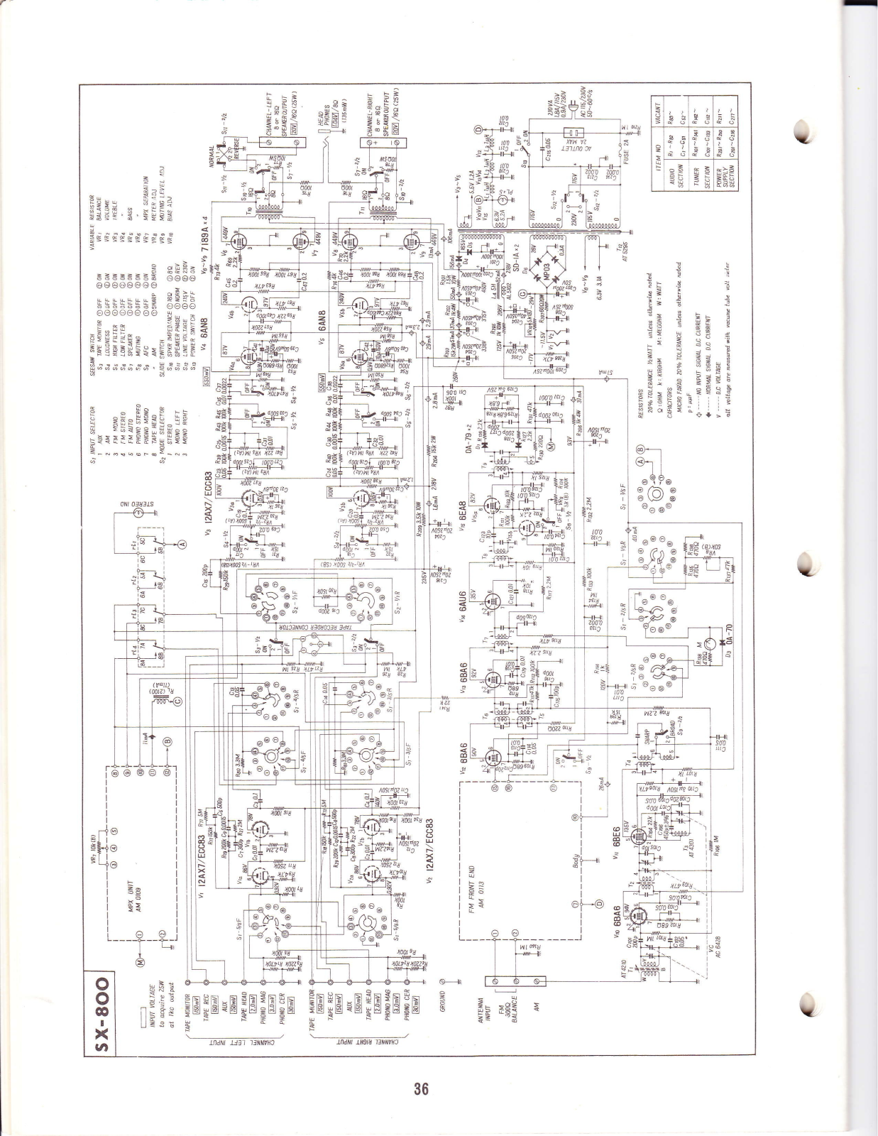 Pioneer SX-800 Schematic