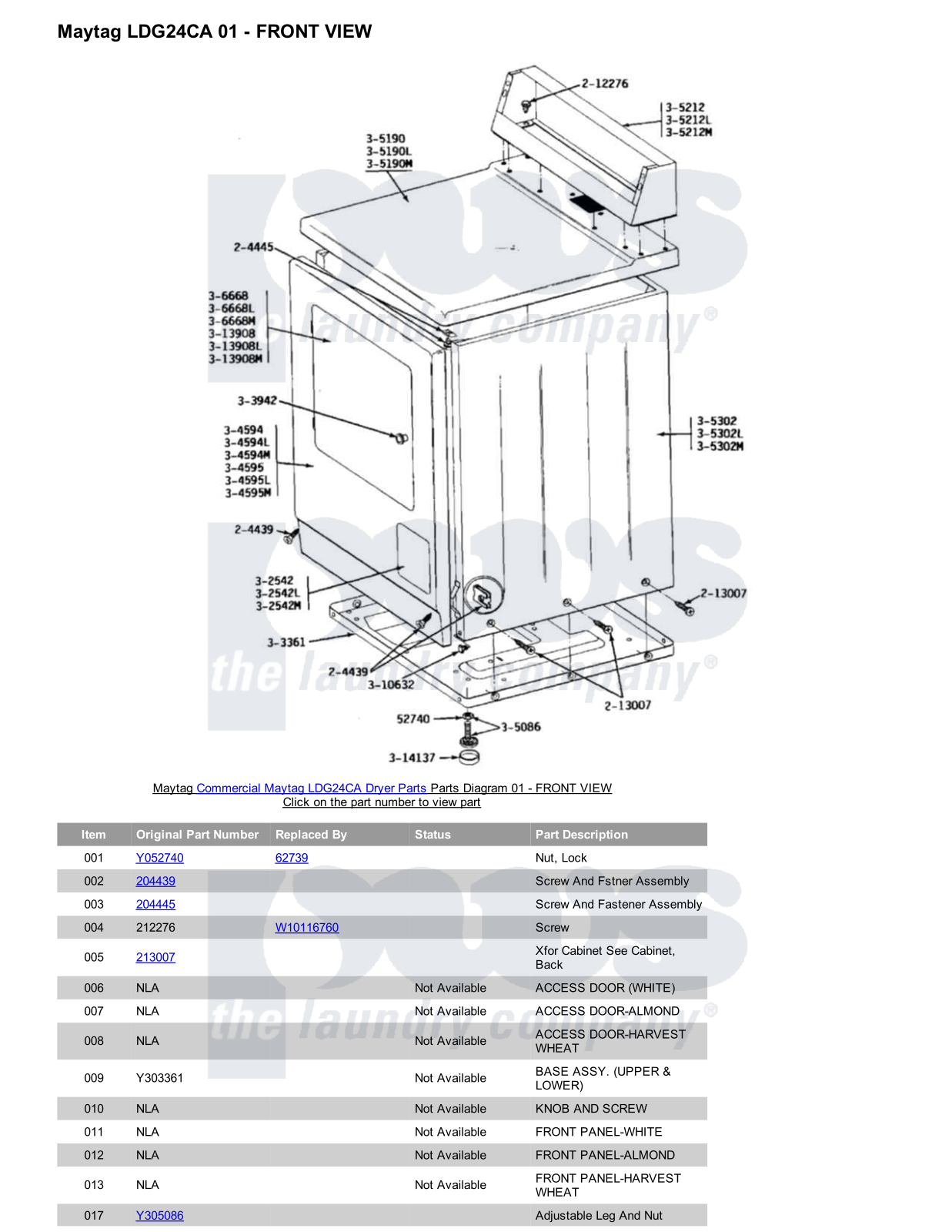 Maytag LDG24CA Parts Diagram