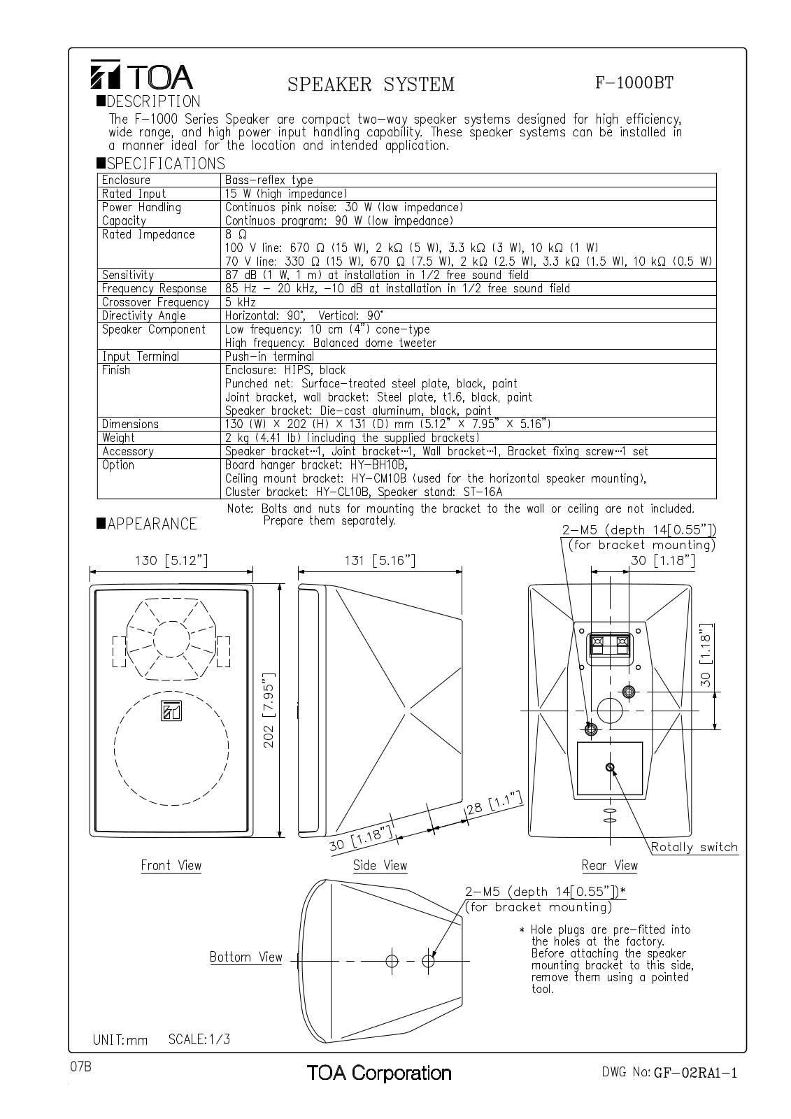 TOA F-1000BT User Manual