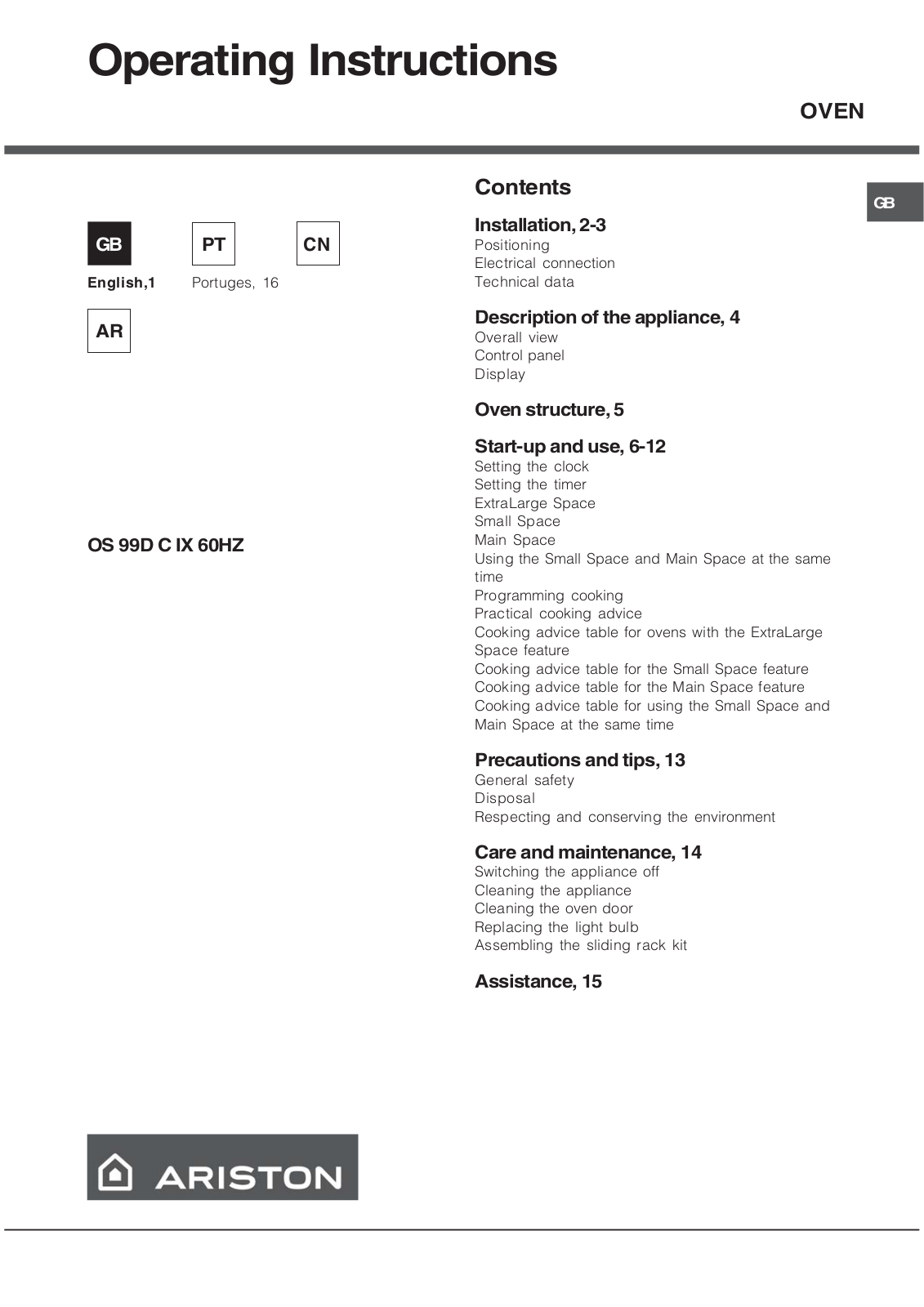 Hotpoint OS 99D C IX 60HZ User Manual