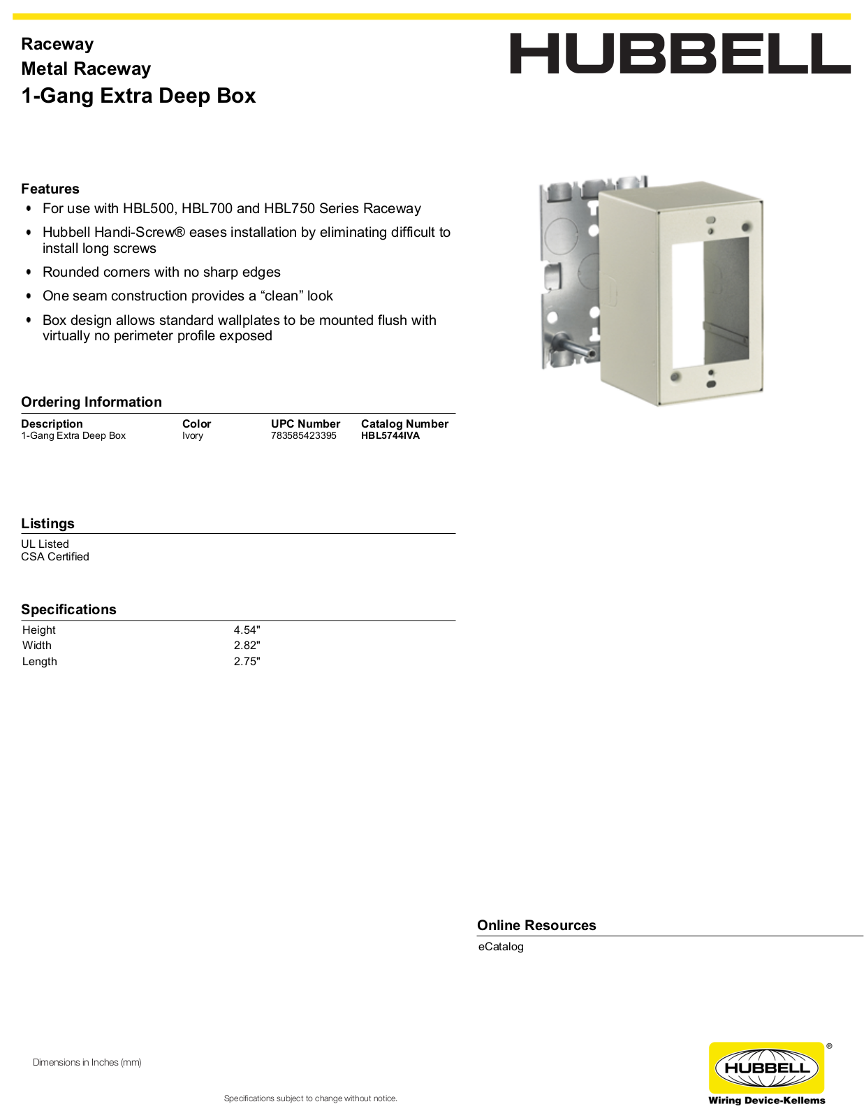 Hubbell HBL5744IVA Specifications