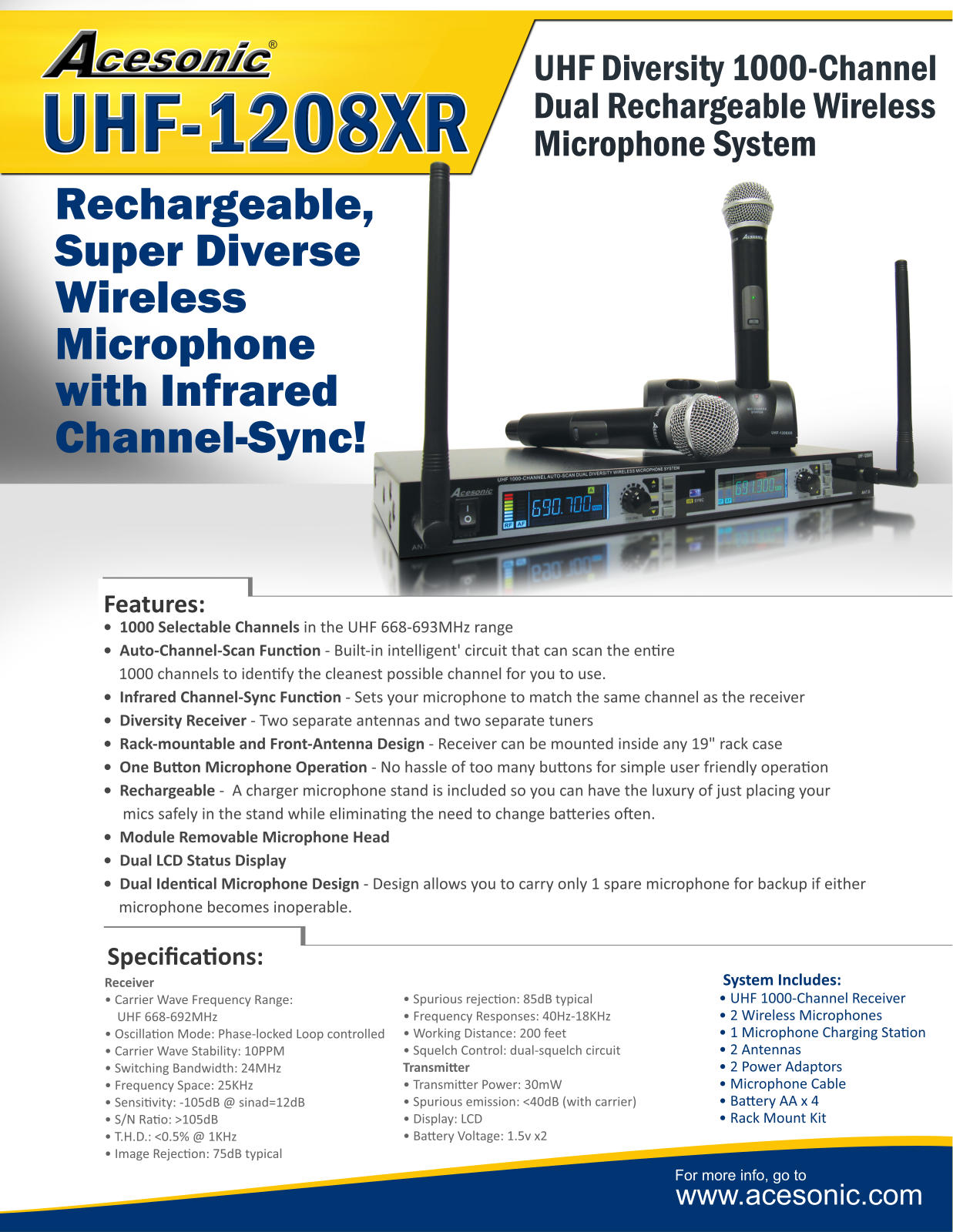 Acesonic UHF-1208XR Datasheet