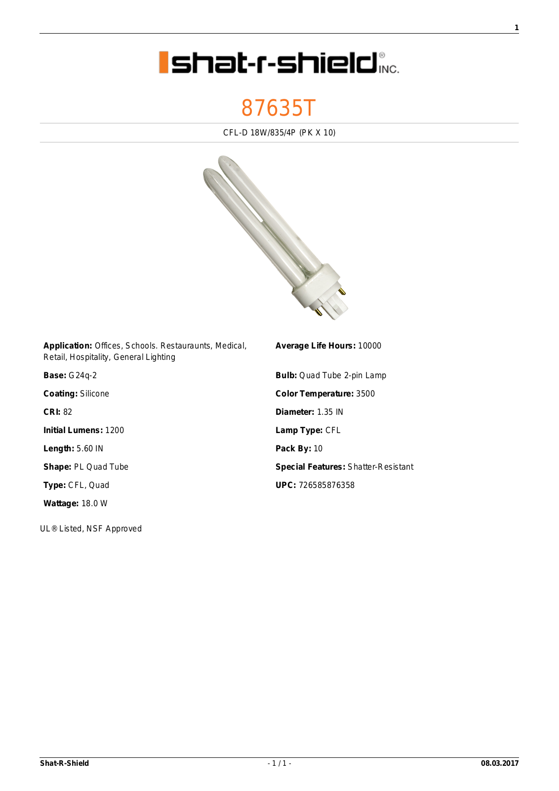 Shat-R-Shield 87635T Data sheet