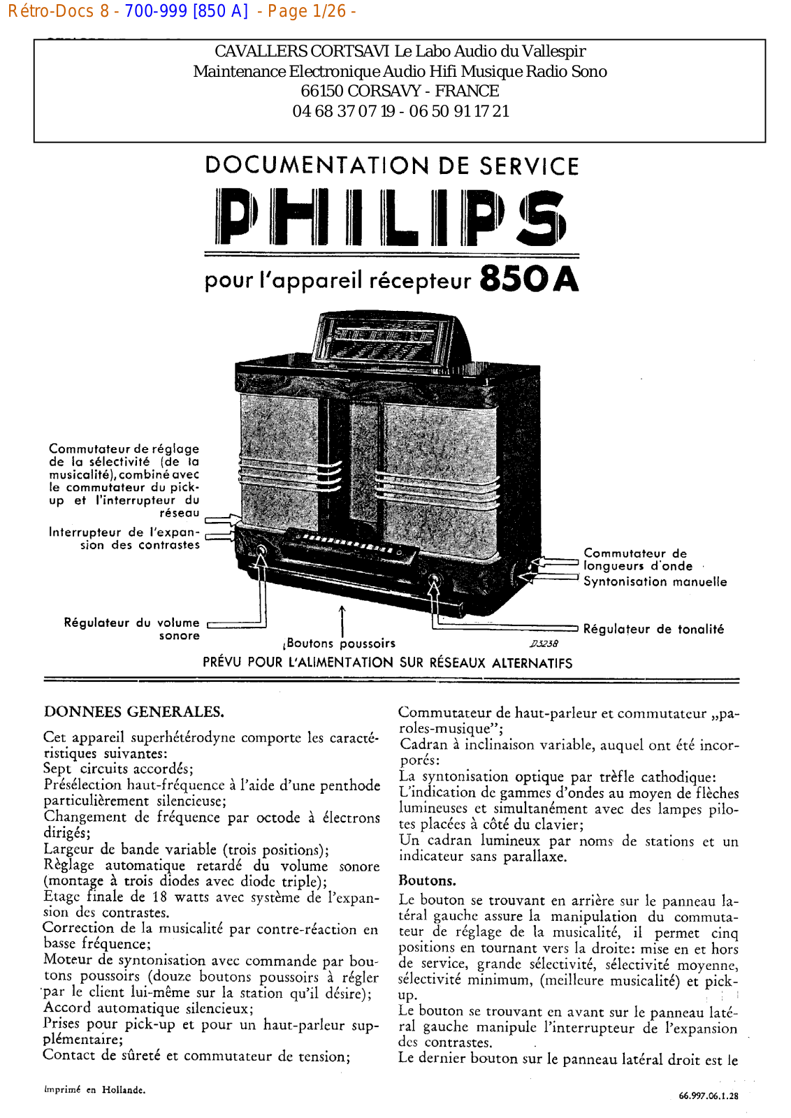 Philips 850 a Datasheet - ManualMachine.com