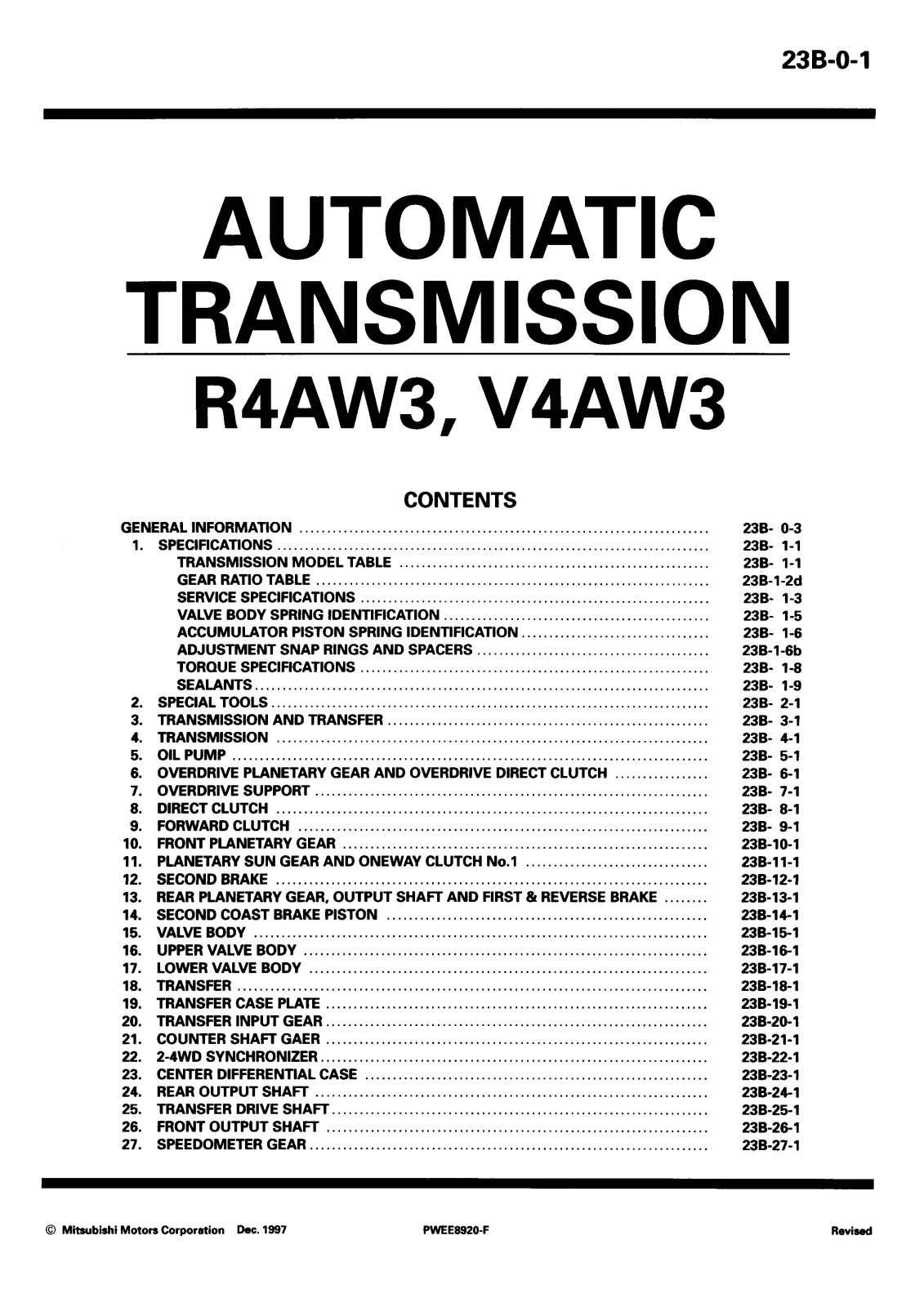 Mitsubishi R4AW3-V4AW Service Manual