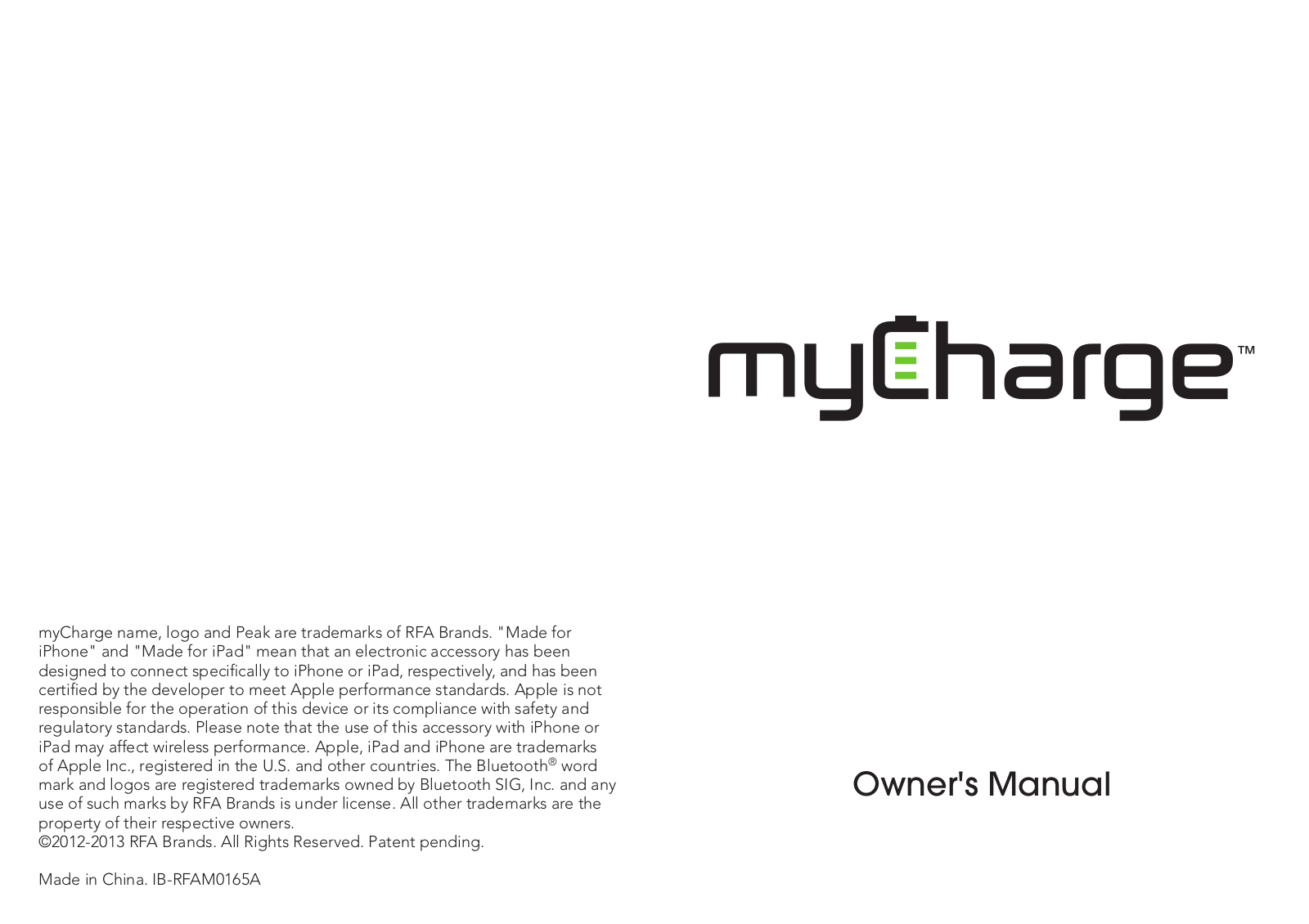 myCharge RFAM-0165 User Manual