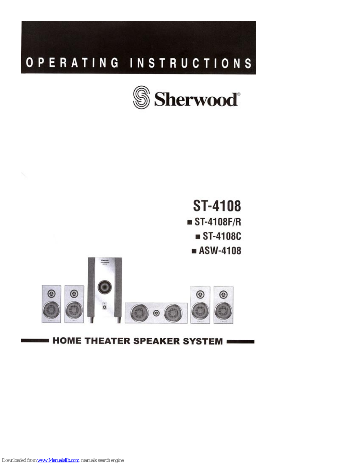 Sherwood ST-4108F, ST-4108R, ST-4108C, ASW-4108 Operating Instructions Manual