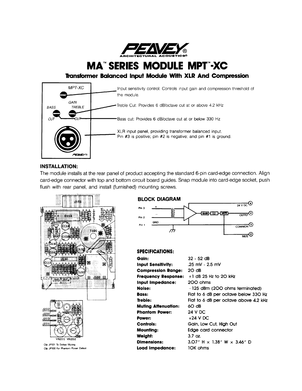 Peavey MA Series MODULE MPT-xC INSTALLATION GUIDE