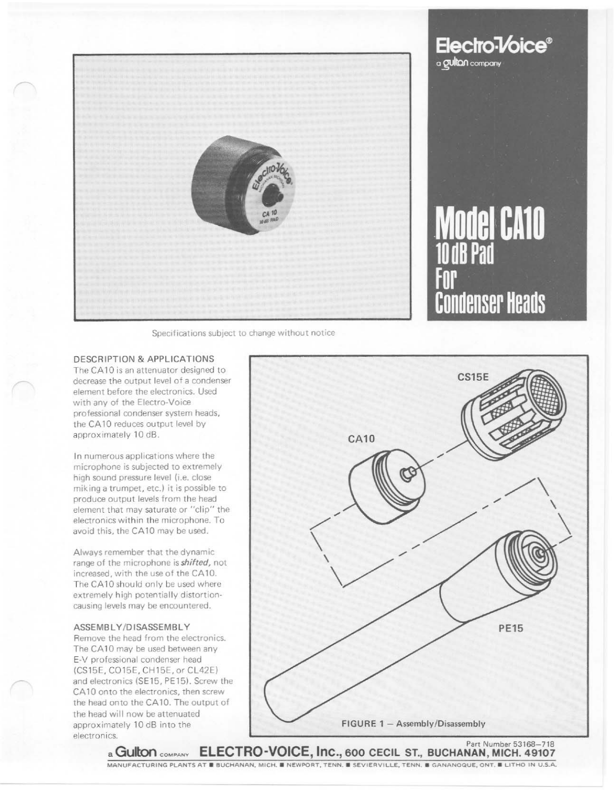 Electro-voice CA-10 DATASHEET