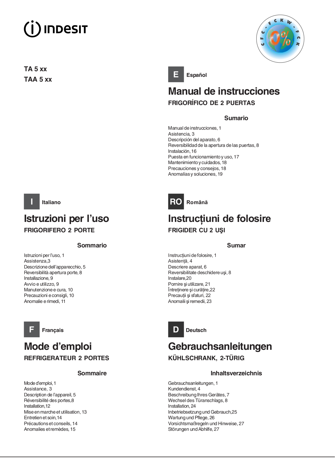 INDESIT TAA5 User Manual