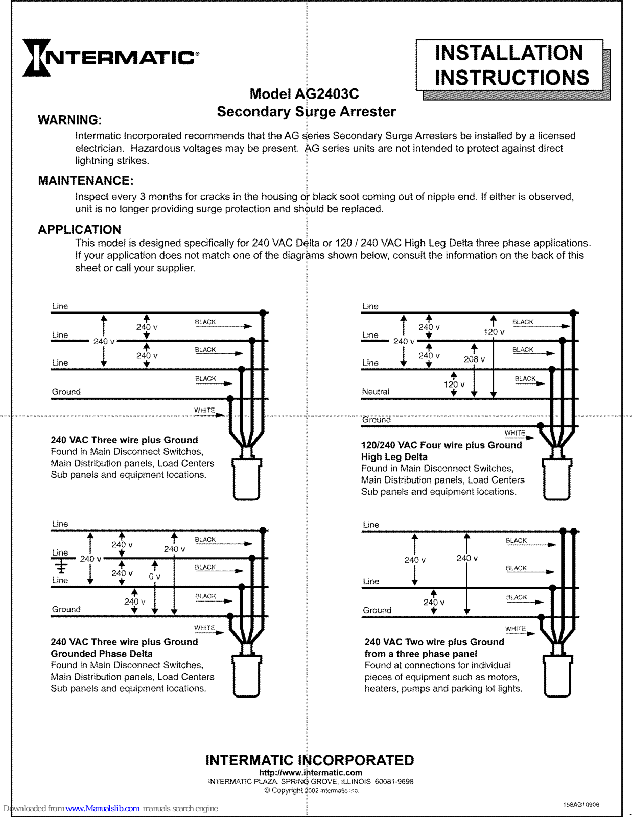 Intermatic AG2403C Installation Instructions Manual