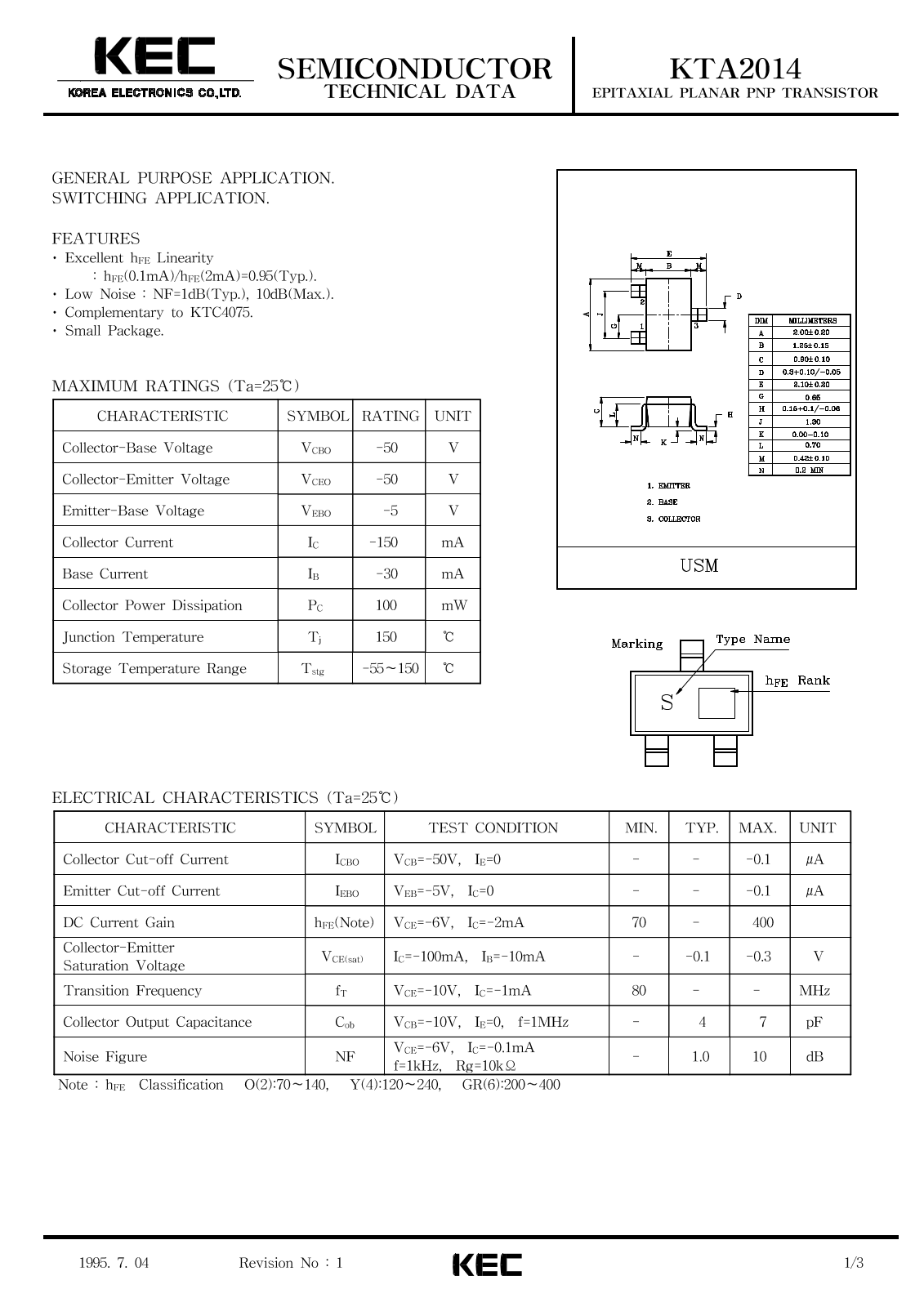 KEC KTA2014 Datasheet