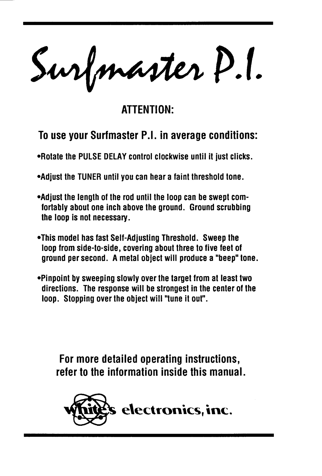 Whites Electronics SM PI User Manual