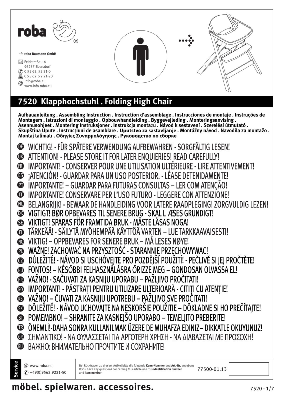 roba Klapphochstuhl operation manual