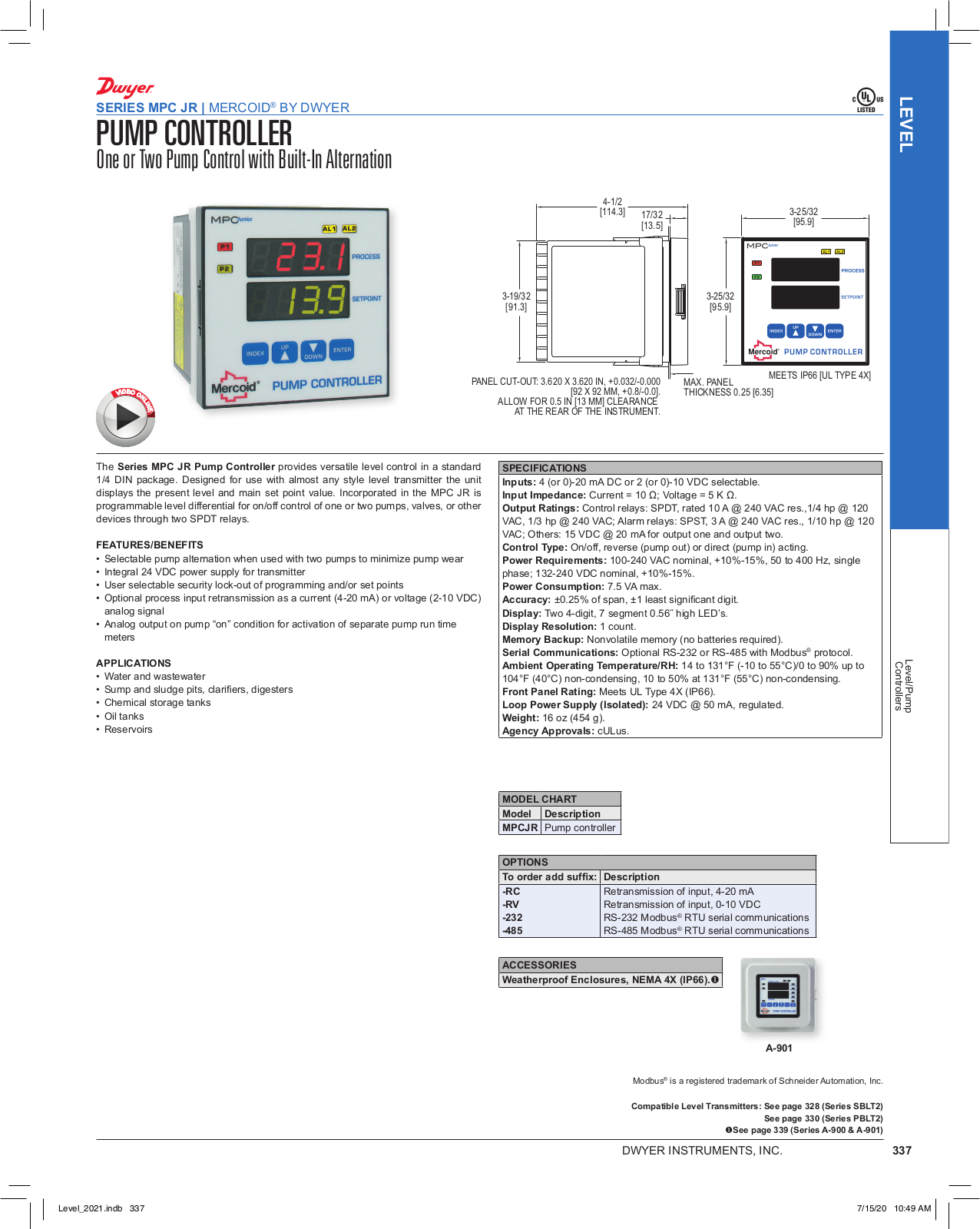 Dwyer Instruments SERIES MPC JR Catalog Page