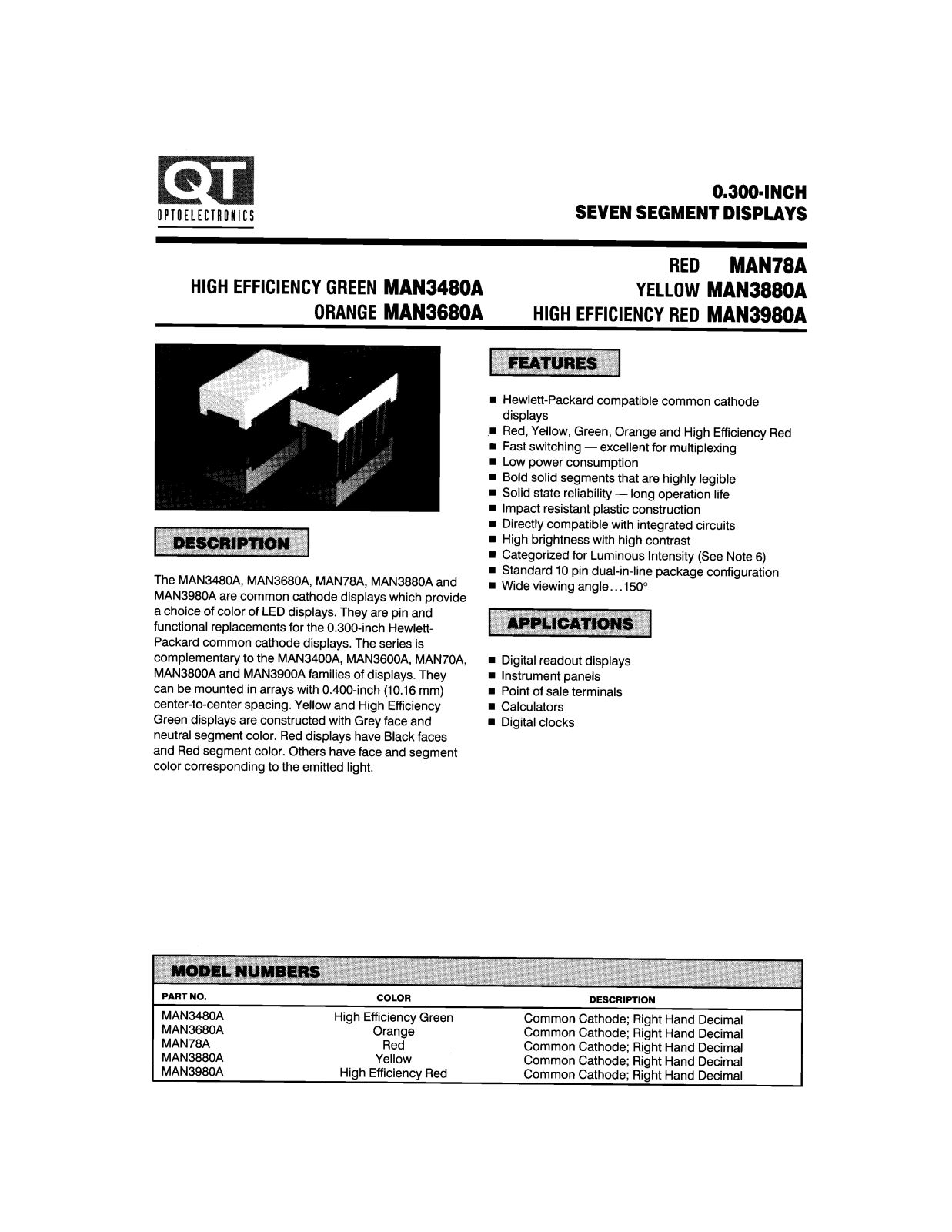 QT MAN78A, MAN3980A, MAN3880A, MAN3680A, MAN3480A Datasheet