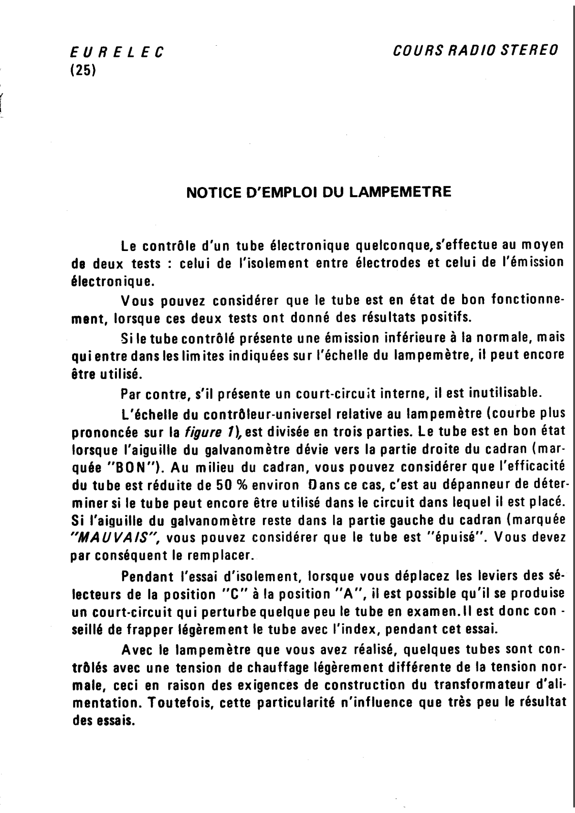 EURELEC LAMPEMETRE User Manual