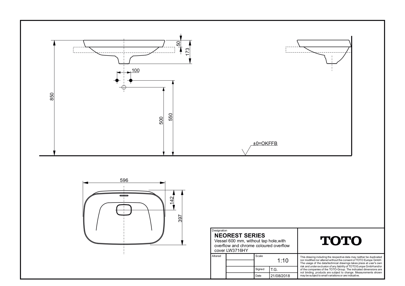 TOTO LW3716HY Dimensions