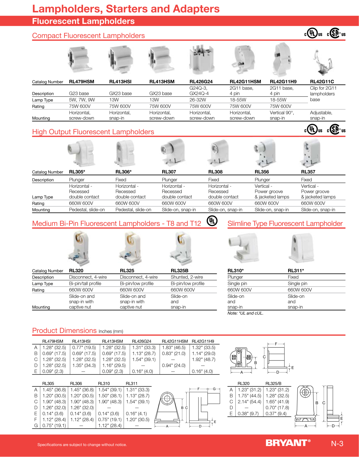 Bryant Electric lampholders, starters, adapters Catalog Page