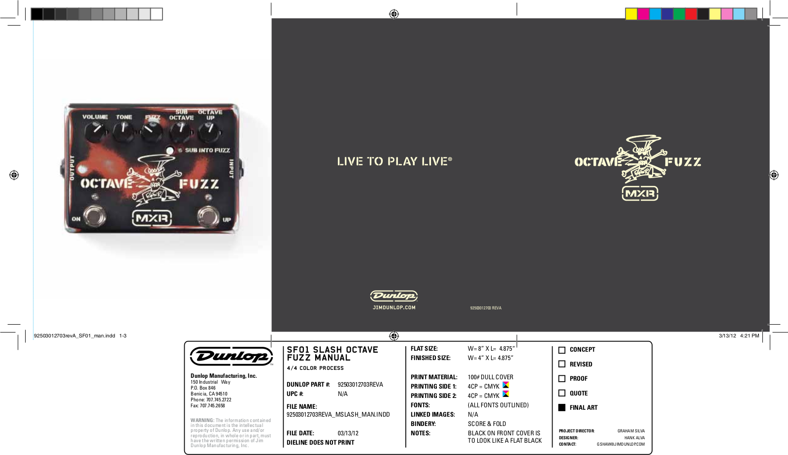 Dunlop Manufacturing SF01 User Manual