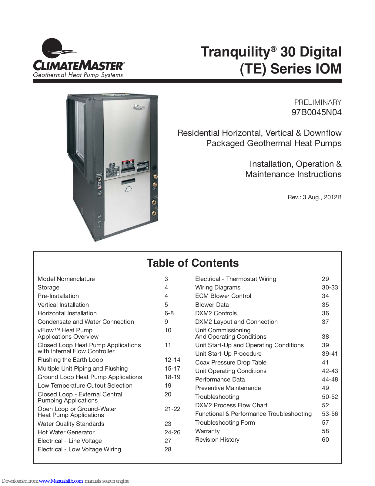 ClimateMaster tranquility 30 Installation, Operation & Maintanance Manual - ManualMachine.com