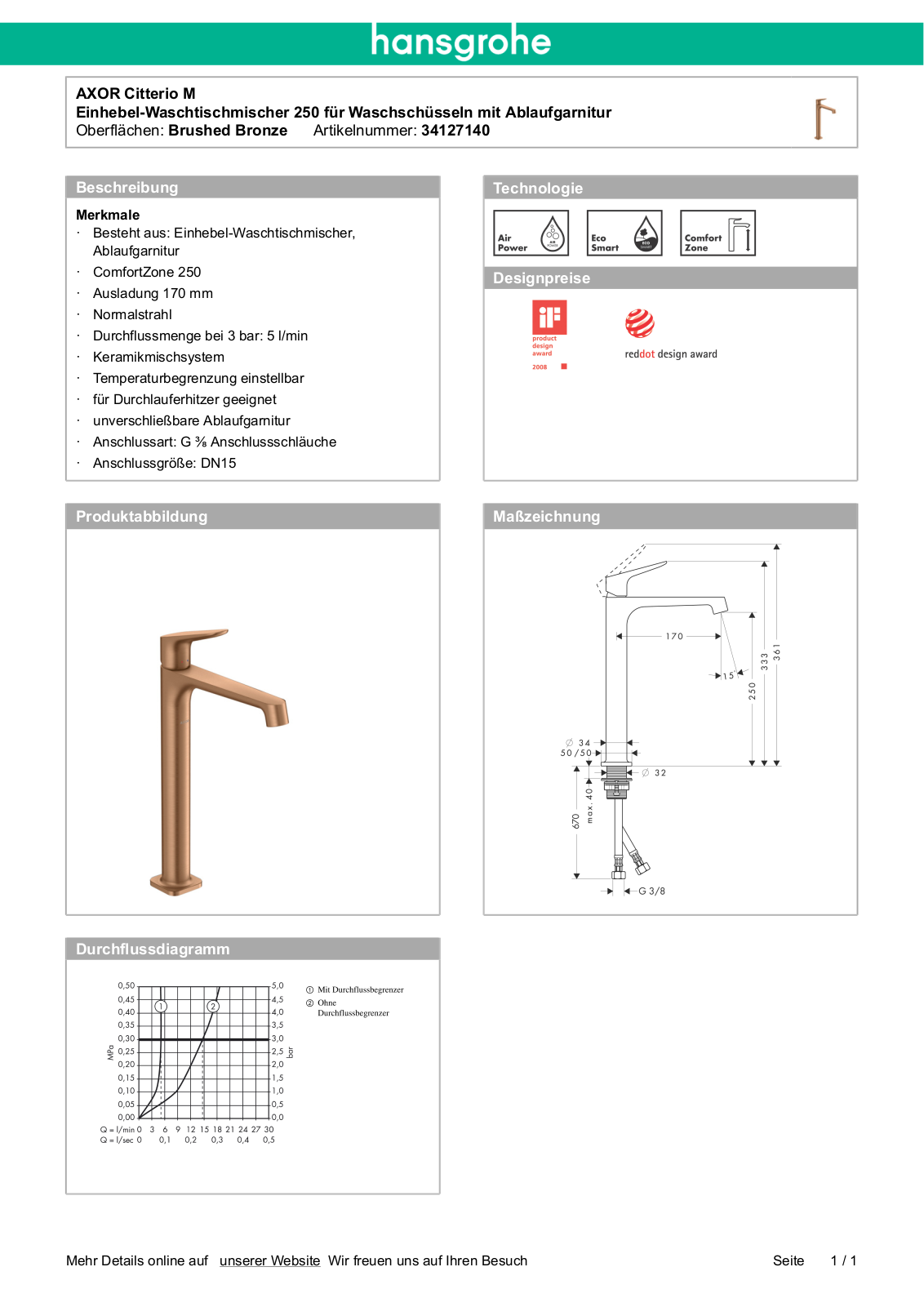 Hansgrohe AXOR 34127140 User Manual