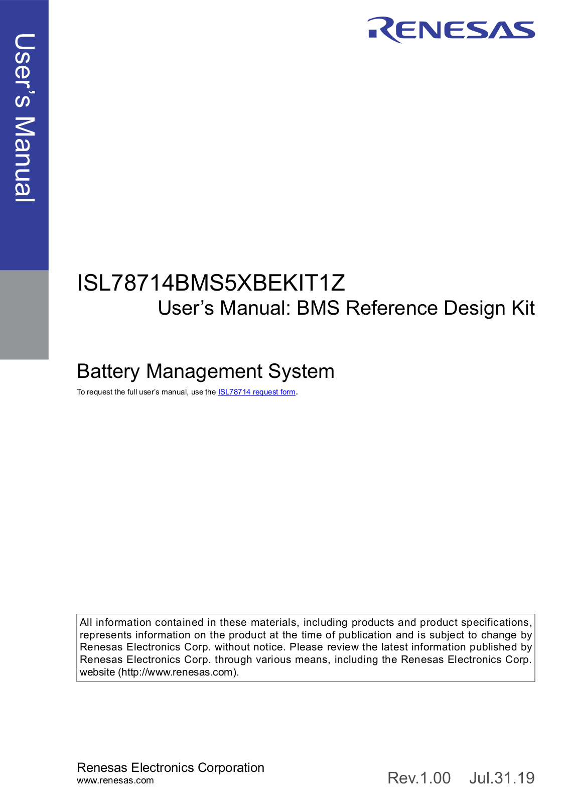 Renesas ISL78714BMS5XBEKIT1Z User Manual