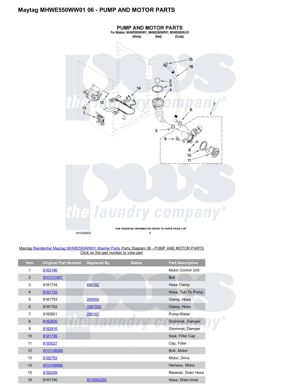 Maytag MHWE550WW01 Parts Diagram