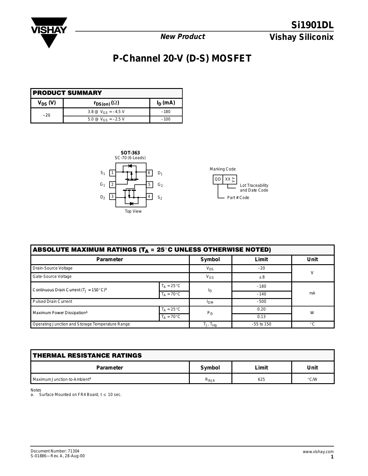 VISHAY Si1901DL Technical data