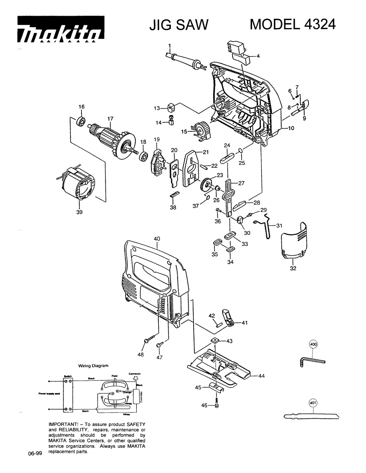 Makita 4324K REMPLACEMENT PARTS