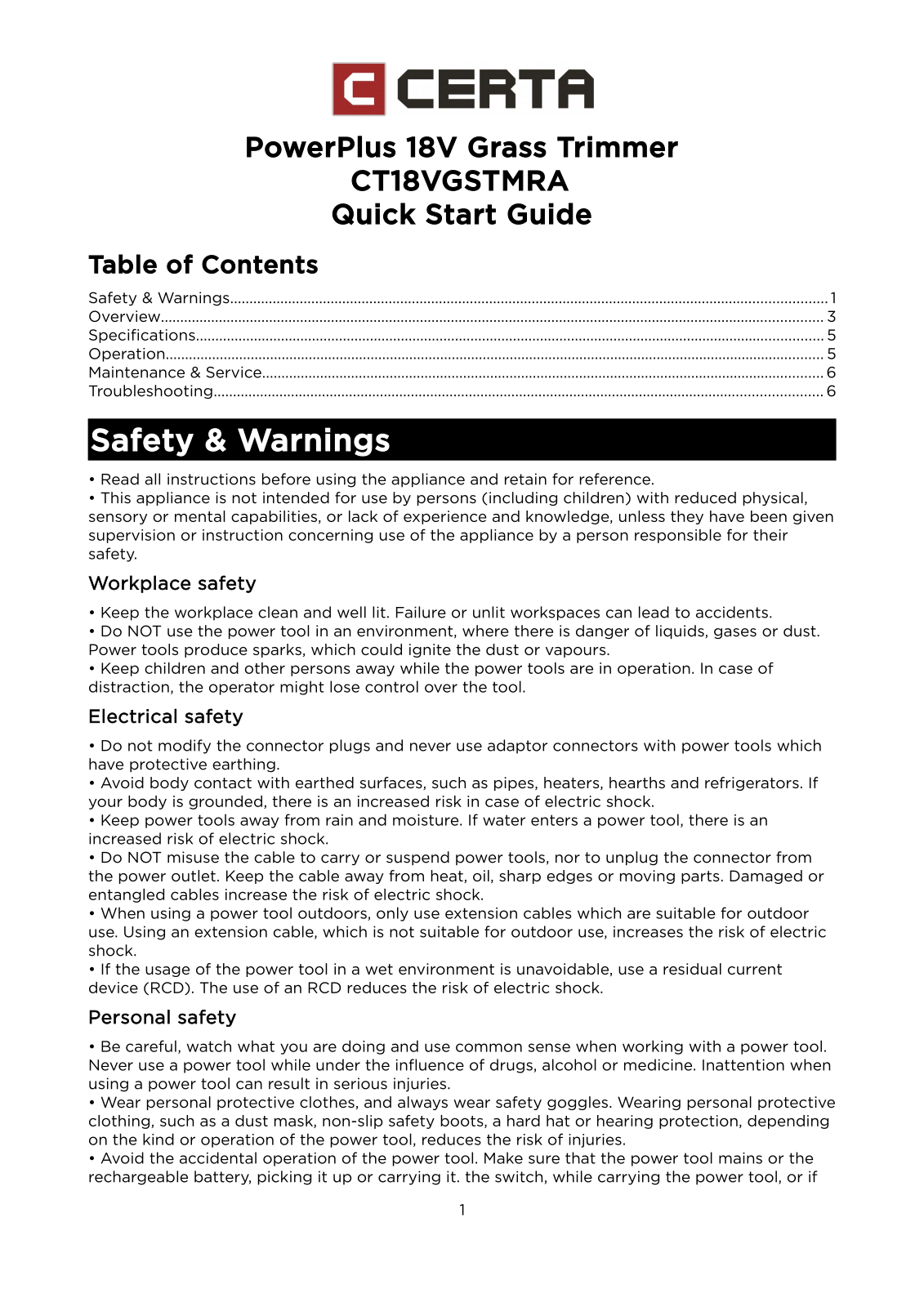 Certa CT18VGSTMRA User Manual - ManualMachine.com