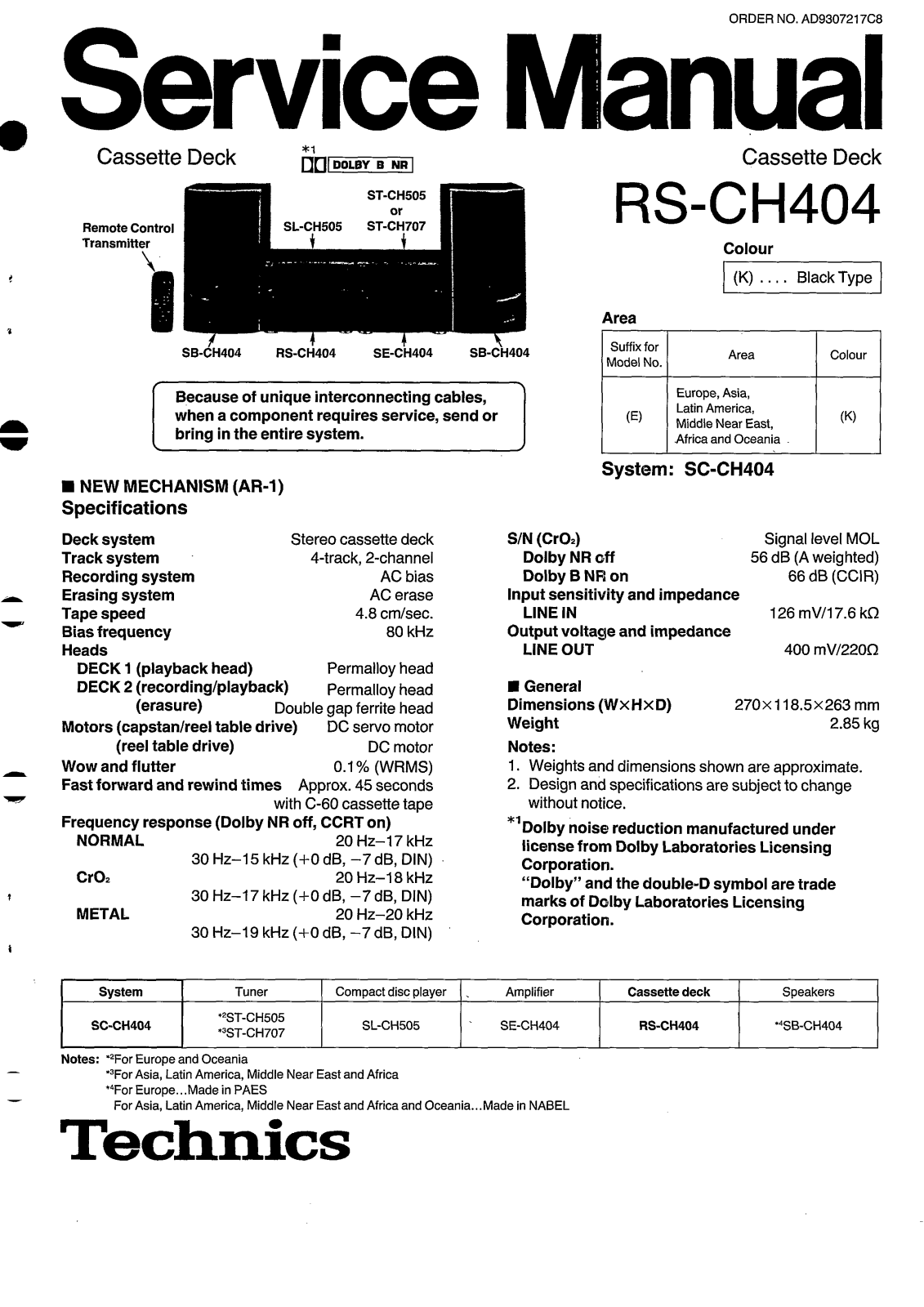 Technics RSCH-404 Service manual