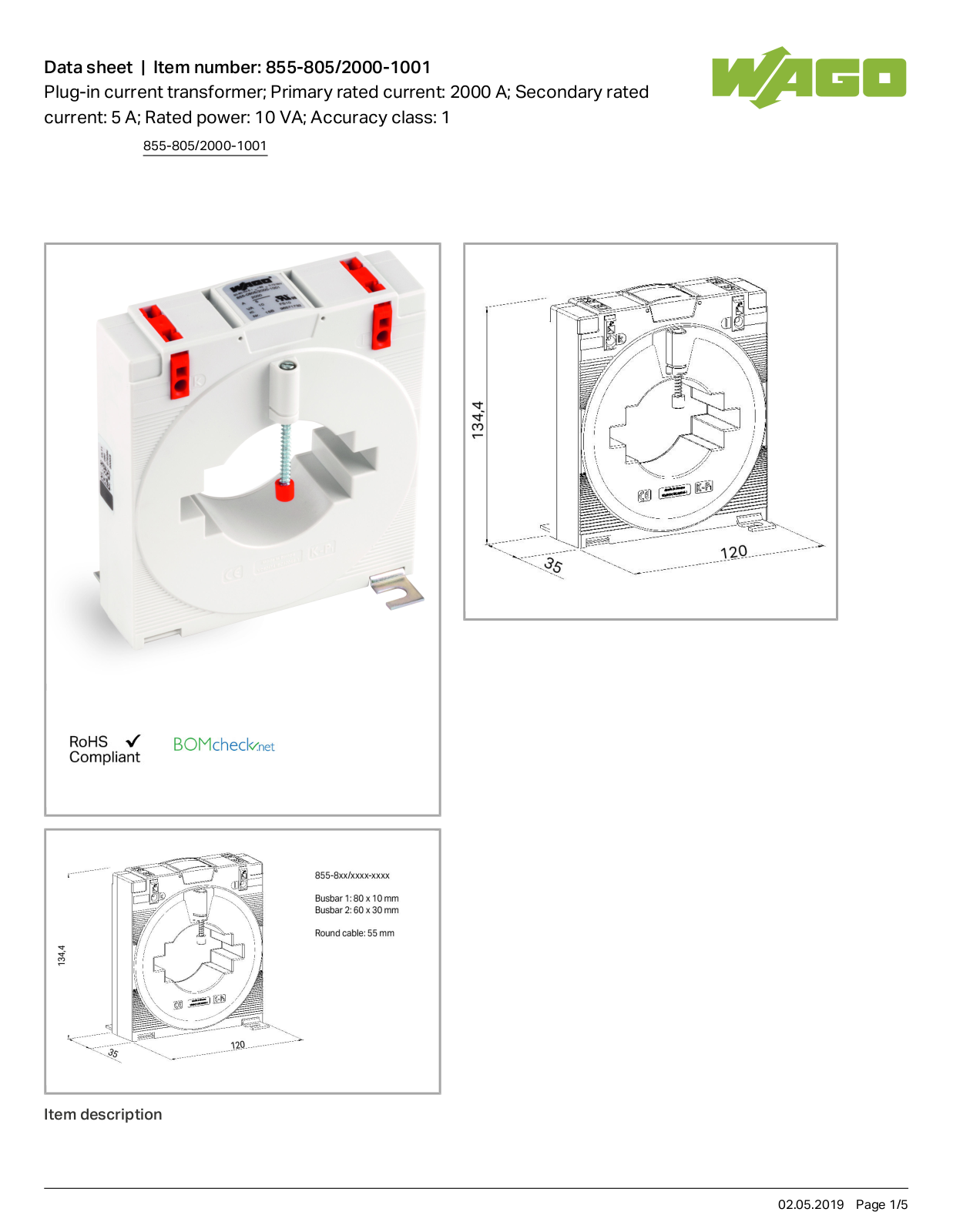 Wago 855-805/2000-1001 Data Sheet