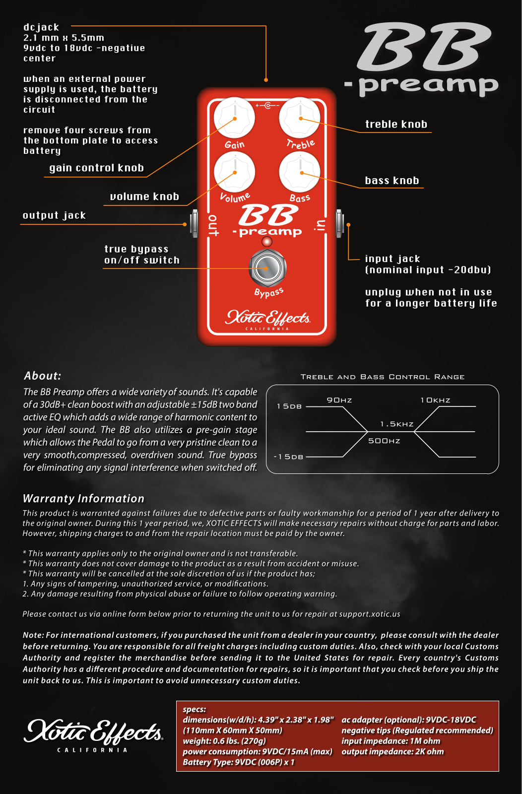 Xotic Effects BB-preamp Owner`s Manual