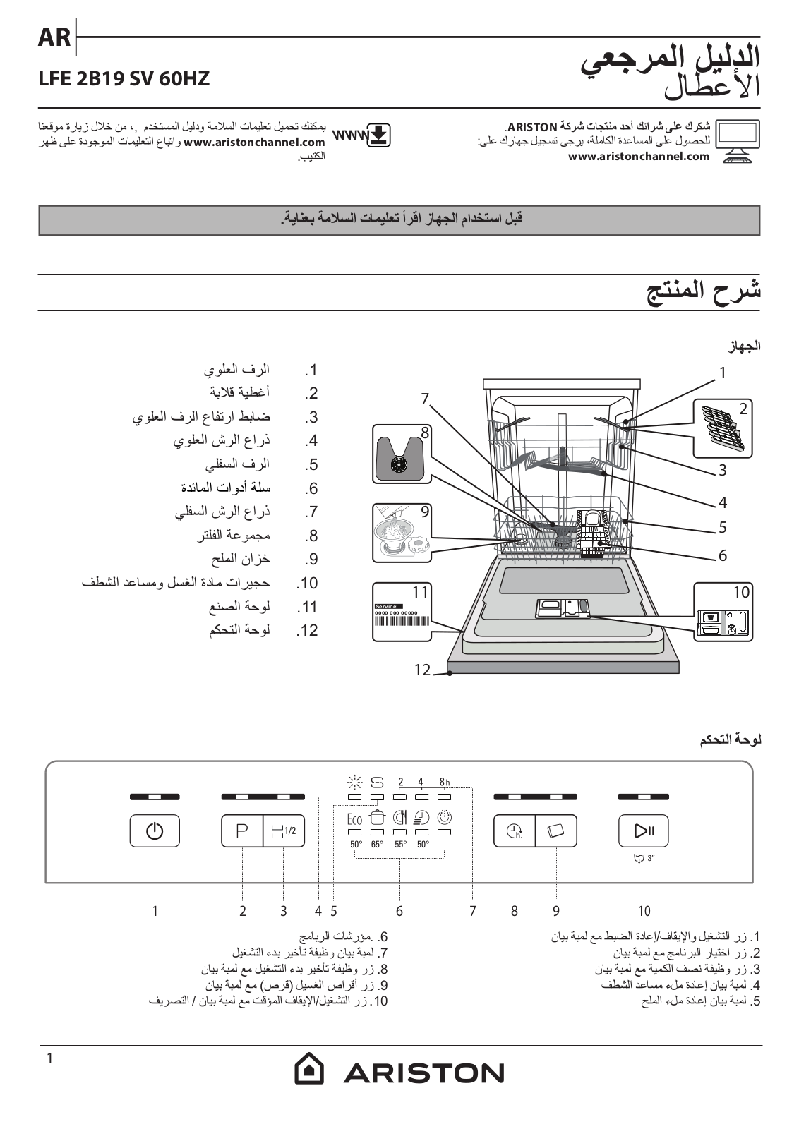 ARISTON LFE 2B19 SV 60HZ Daily Reference Guide