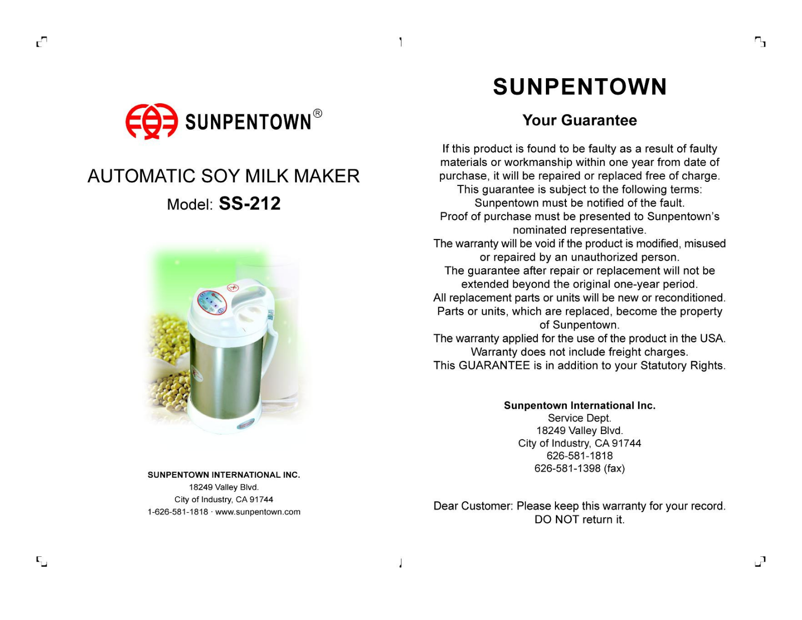 Sunpentown SS-212 User Manual