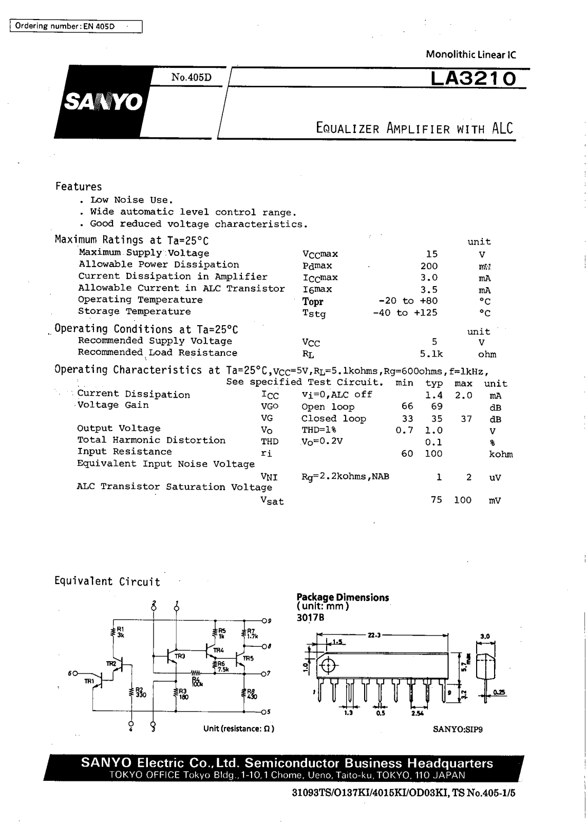 SANYO LA3210 Datasheet