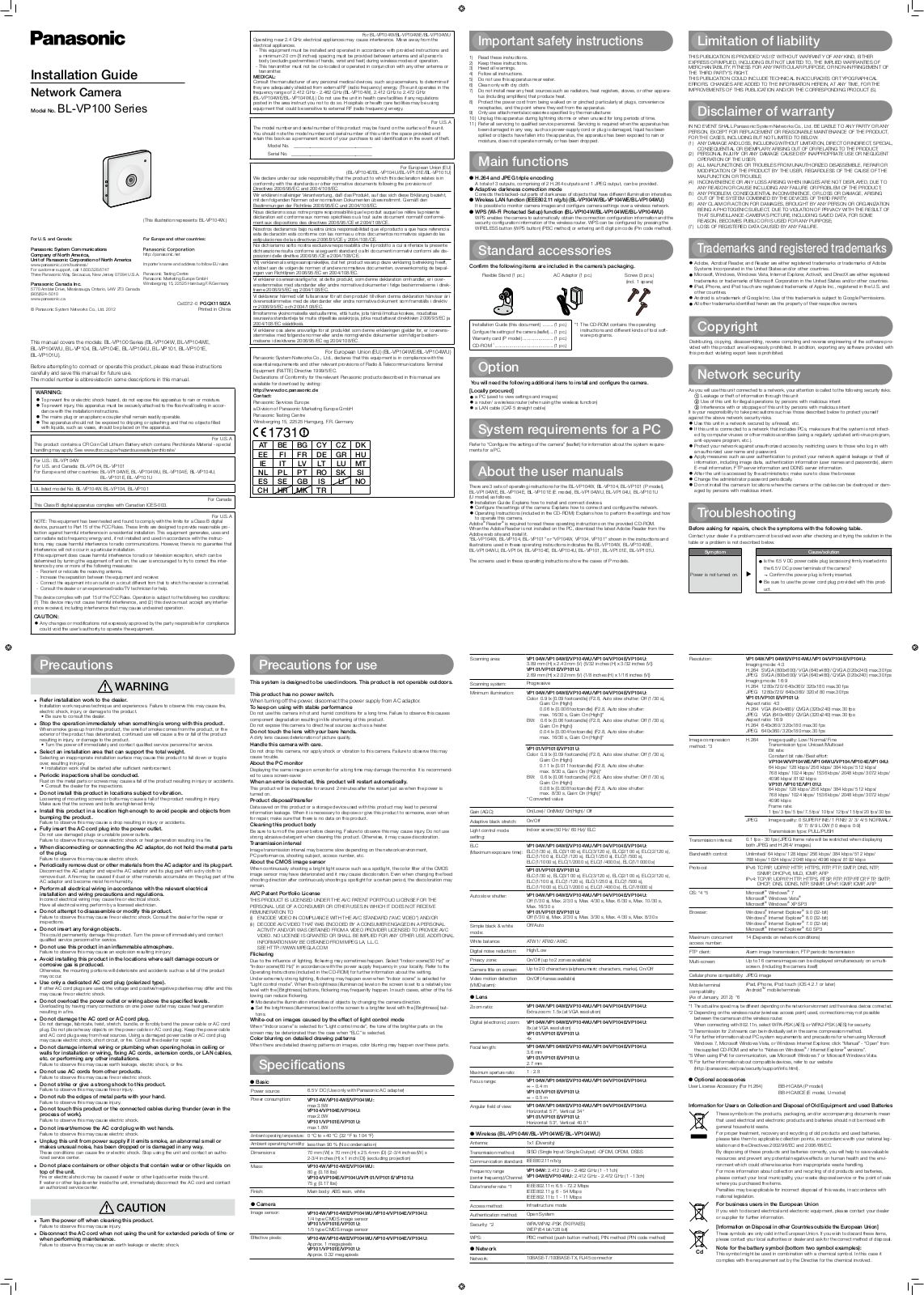 Panasonic 96NBL VP104W User Manual