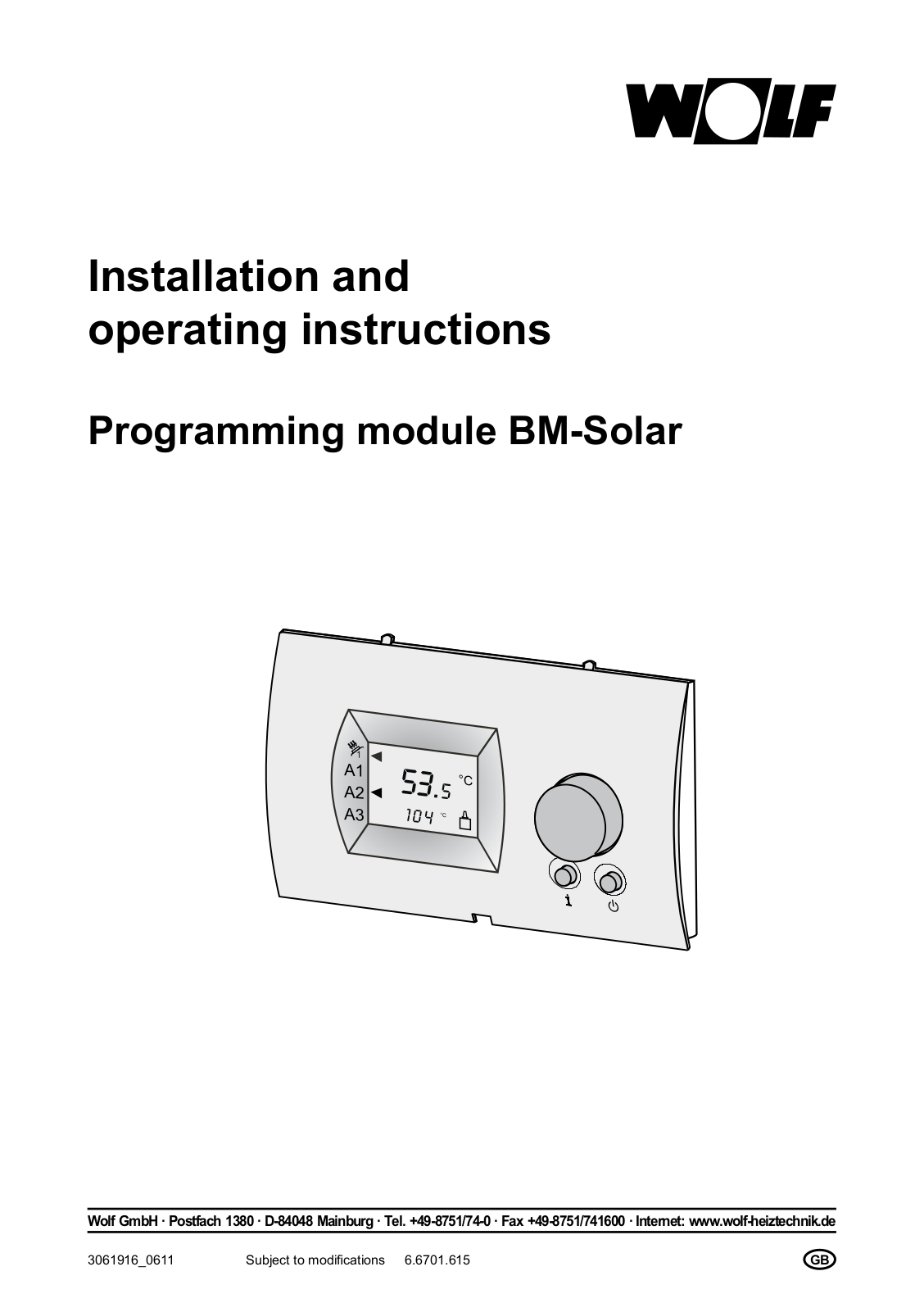 Wolf BM-Solar Installation And Operating Instructions Manual - ManualMachine.com
